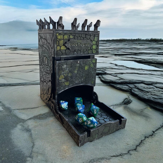 Majestic Dragon Dice Tower for Tabletop RPGs – Handmade Fantasy Dice Roller