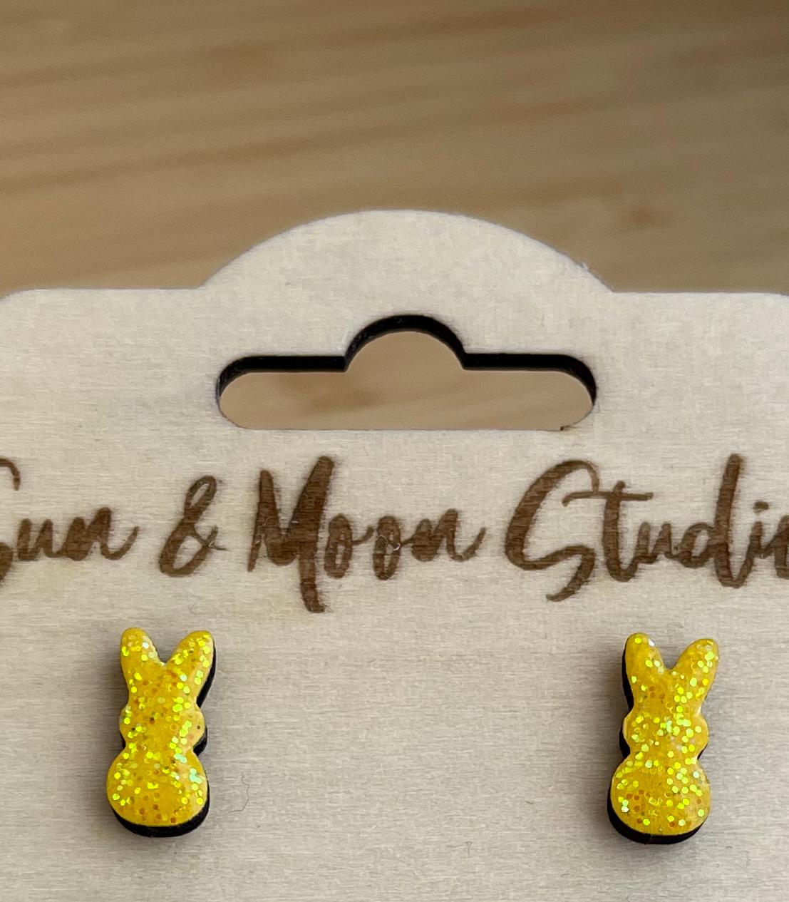 Hand-Painted Peeps Stud Earrings: Colorful Easter Jewelry