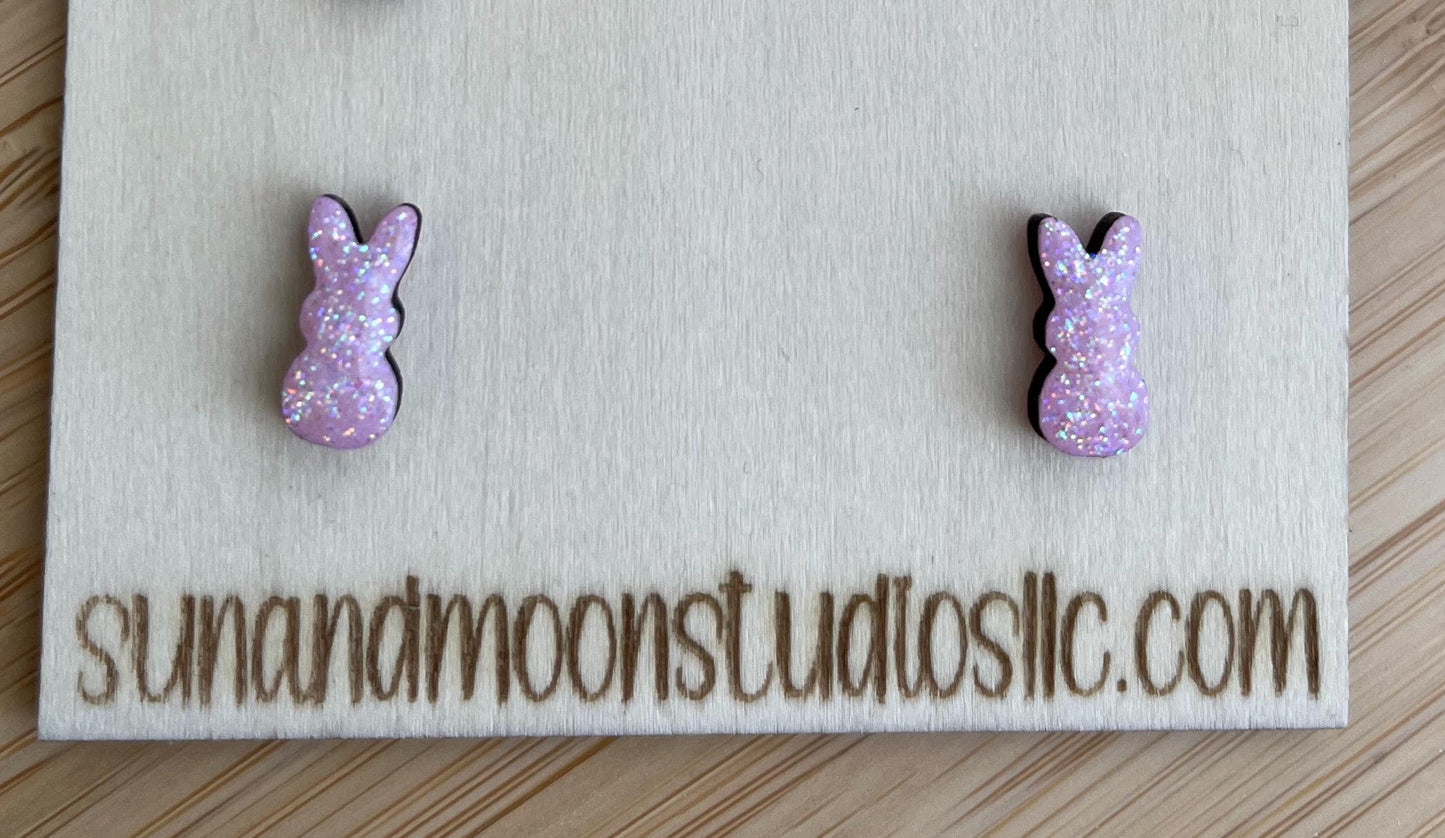 Hand-Painted Peeps Stud Earrings: Colorful Easter Jewelry