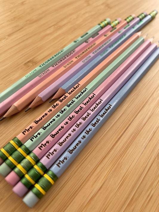 Personalized Ticonderoga No 2 Pencils - Set of 5 Custom Teacher, Student Name, or Phrase neatly packaged in a cute holographic bag.