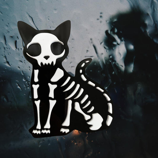 Spooky Skeleton Cat Creepy Halloween Magnet   