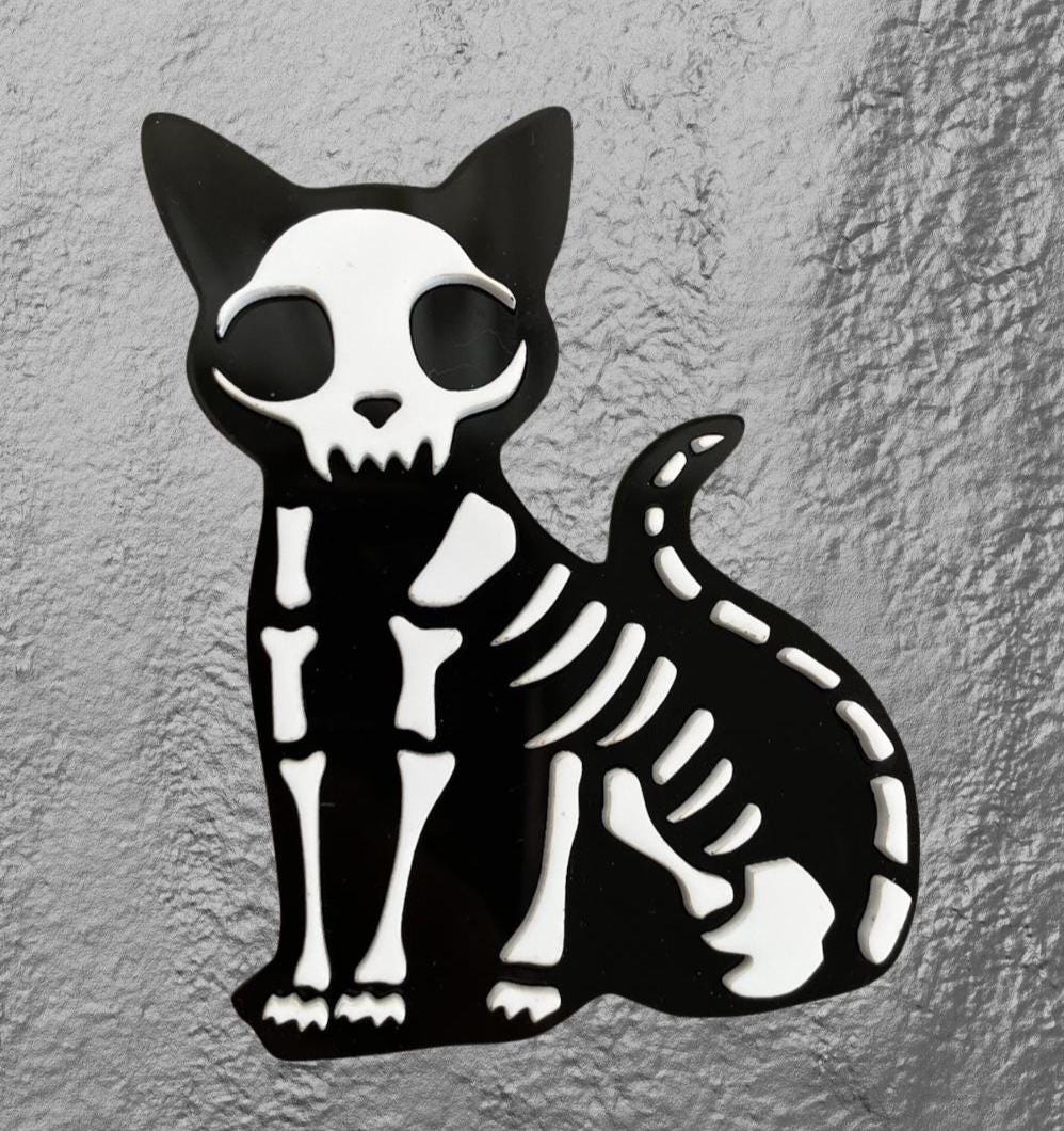 Spooky Skeleton Cat Creepy Halloween Magnet   
