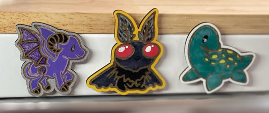 Handmade Cryptid Wood Magnets: Mythical Creature Set