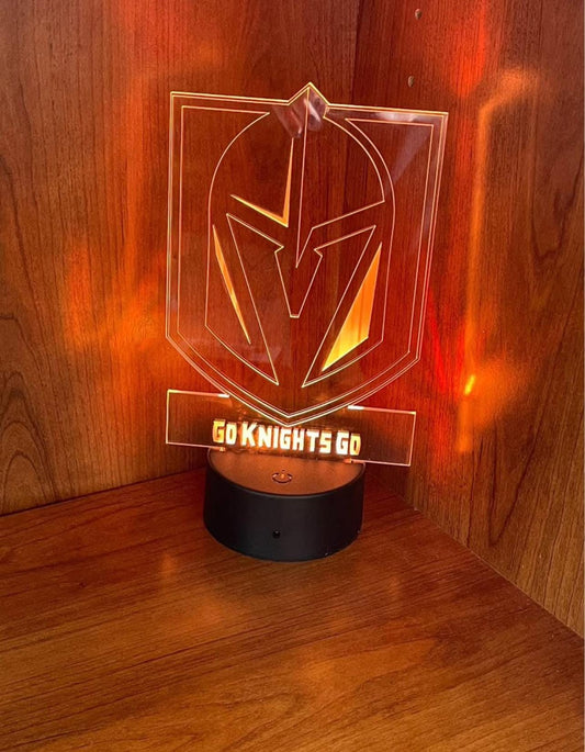 Vegas Golden Knights LED Light – “Go Knights Go” Fan Cave Décor – Color Changing Acrylic Lamp with remote