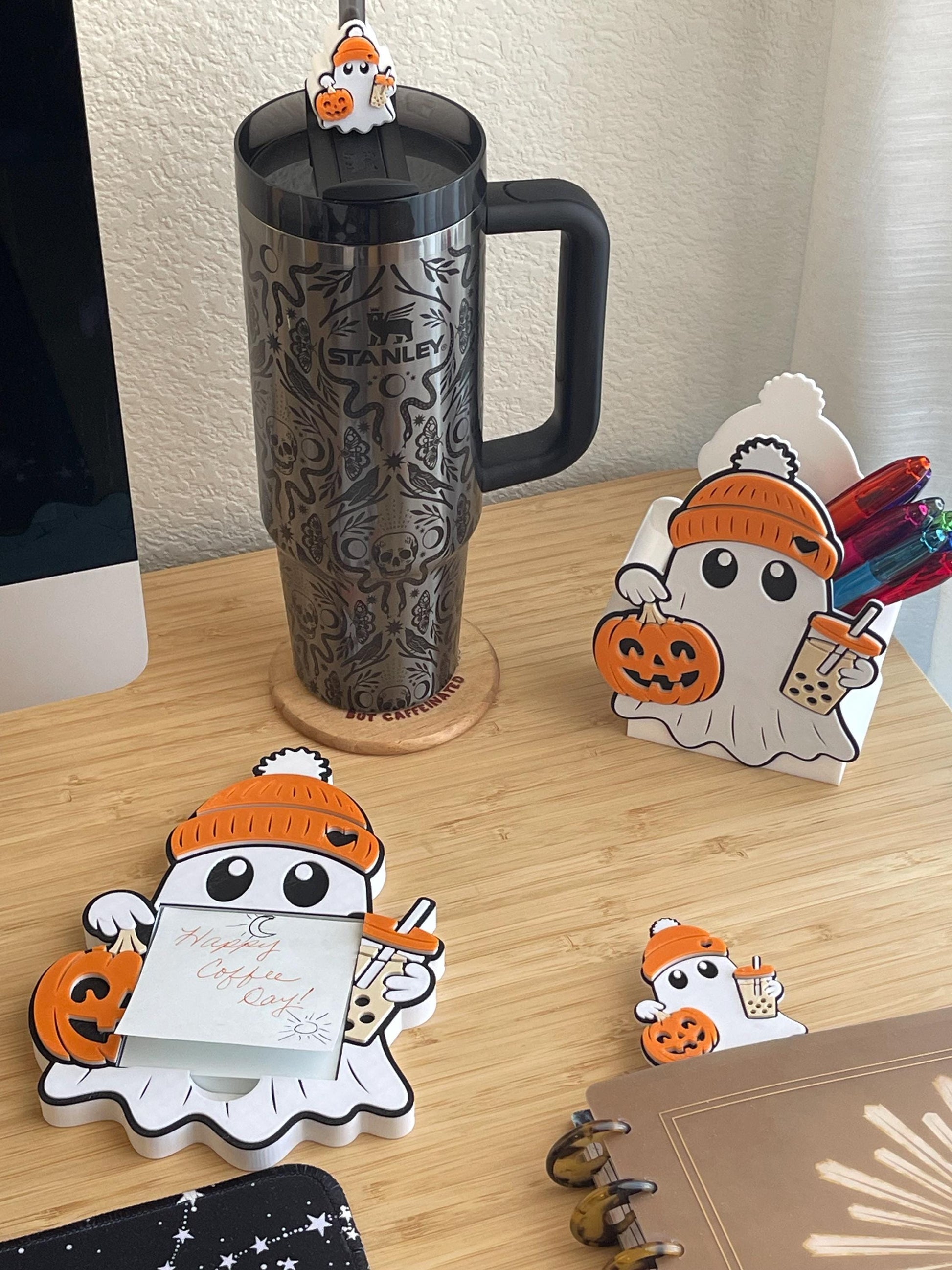 Pumpkin Spice Ghost Desk Accessories - Fall Stationery Collection