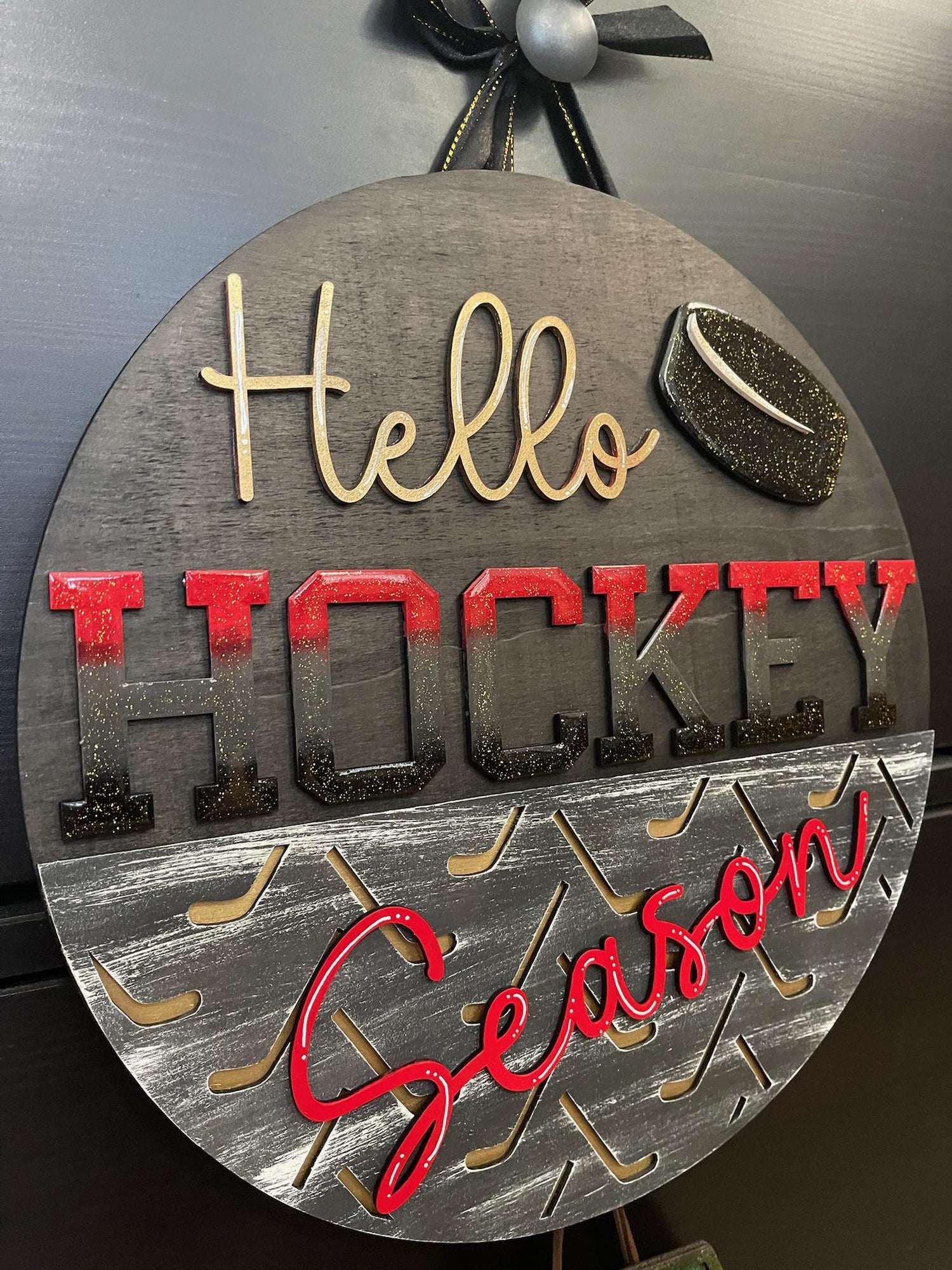 Hello Hockey Season 14" Sign - Handmade Door Sign - Seasonal Wall Decor