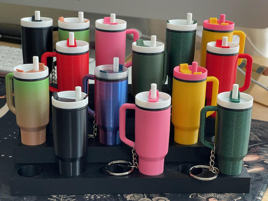 Mini Stanley inspired Tumbler Keychain- realistic deep lid with band–Hidden Storage for Chapstick, Pills, Band-Aids, Change and More