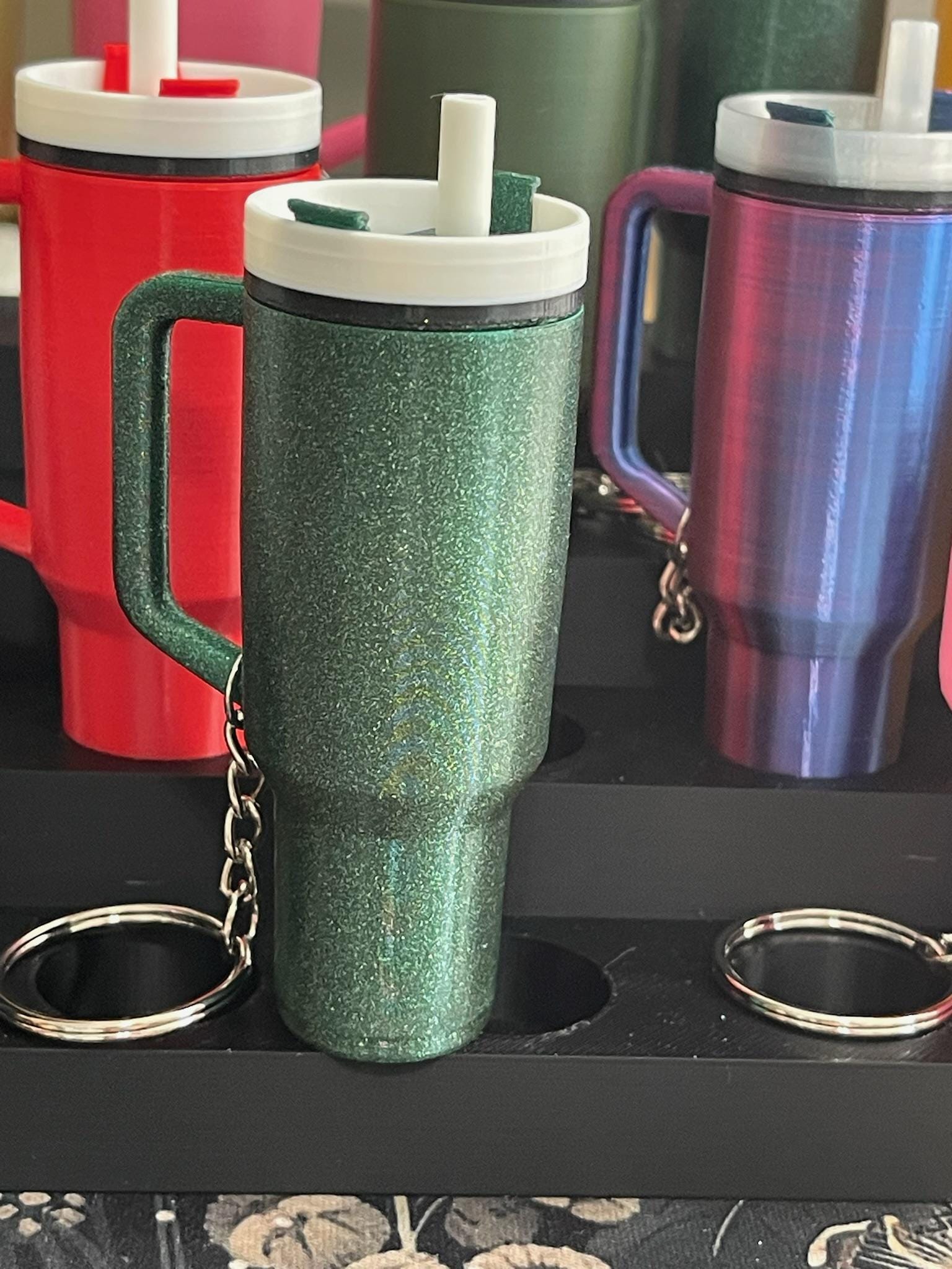 Mini Stanley inspired Tumbler Keychain- realistic deep lid with band–Hidden Storage for Chapstick, Pills, Band-Aids, Change and More