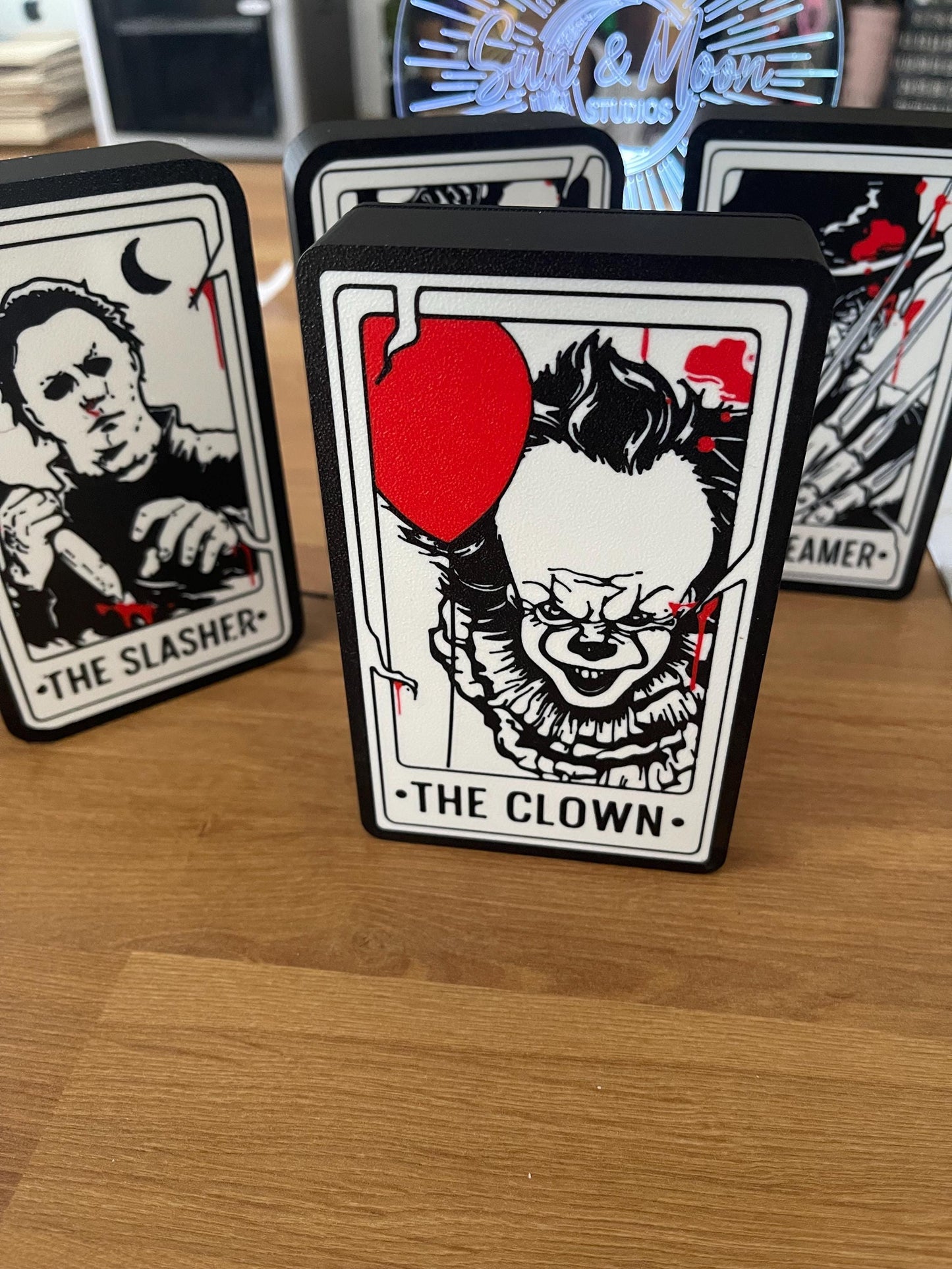 Horror Character LED Tarot Style Light Box | Halloween Horror Night Decor | Spooky Movie Villain Night Light | Creepy Room & Desk Deco