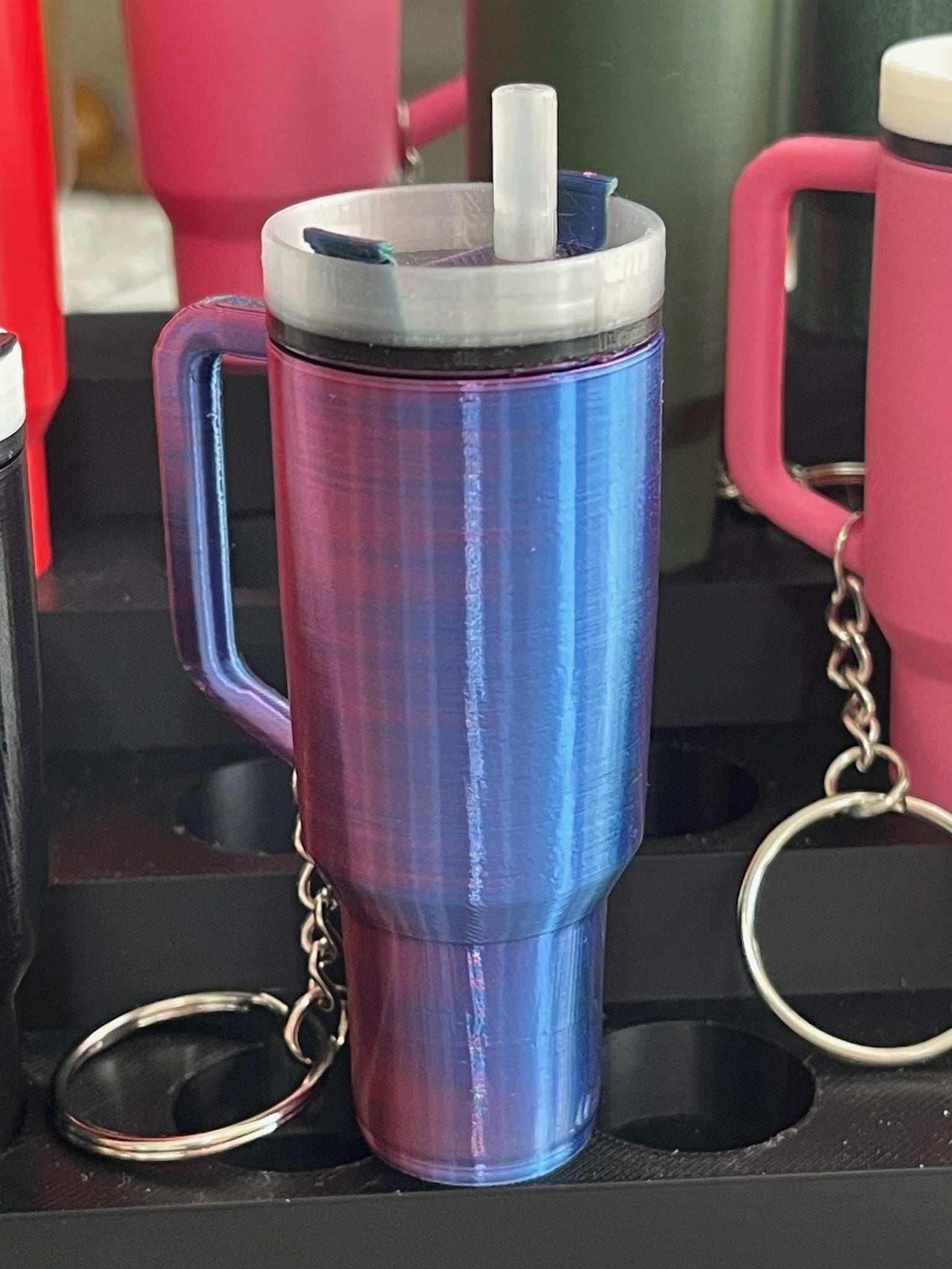 Mini Stanley inspired Tumbler Keychain- realistic deep lid with band–Hidden Storage for Chapstick, Pills, Band-Aids, Change and More