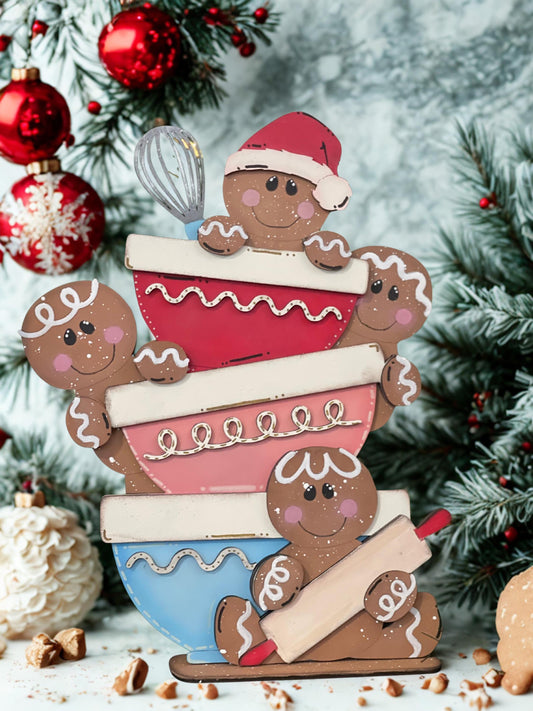 Gingerbread Baking Bowl Stack Christmas Decor - Cute Gingerbread Kitchen Tier Tray Decor - Countertop Shelf Display - Farmhouse Christmas