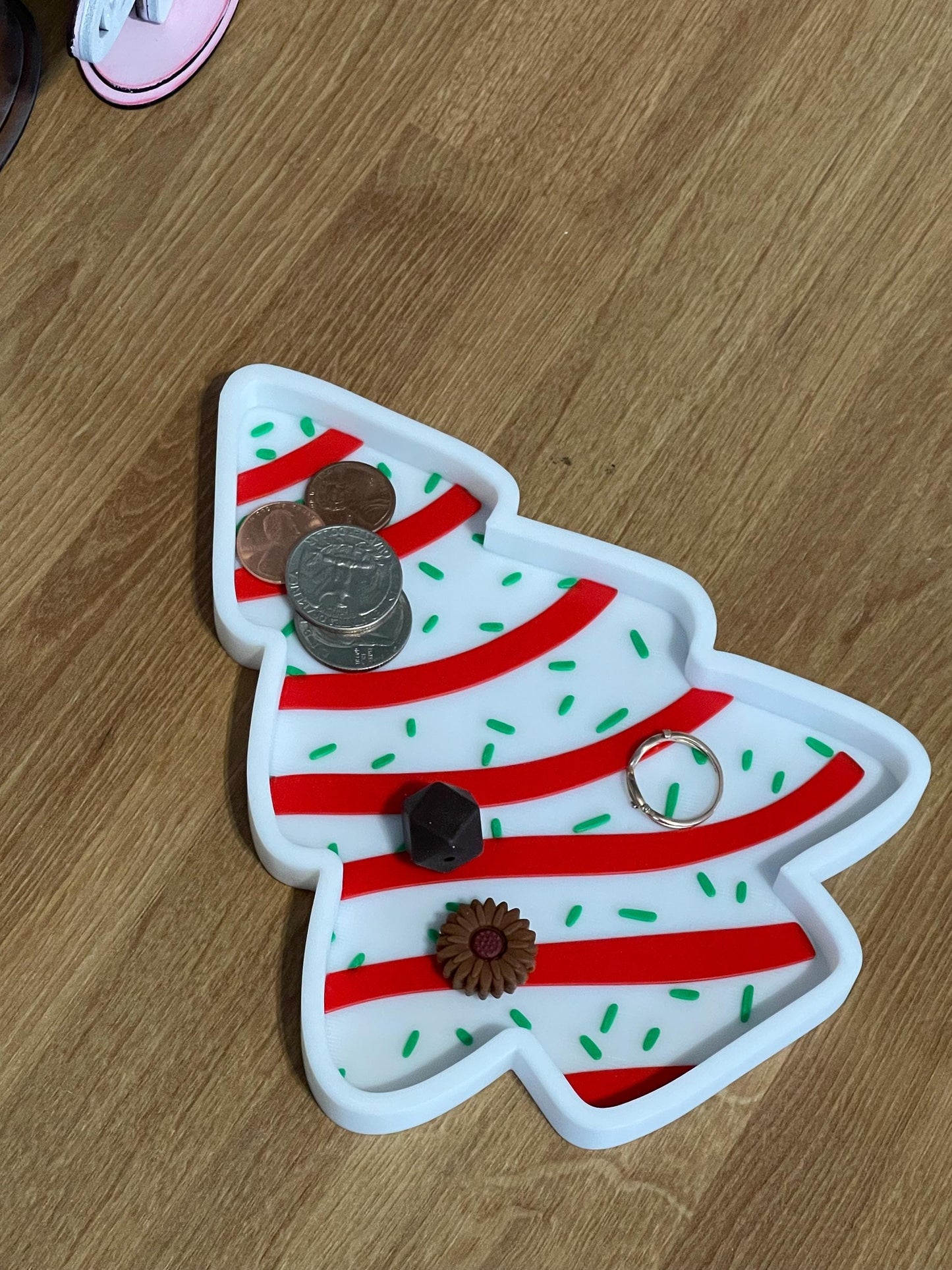 Christmas Tree Cake Trinket Tray - Holiday Candy Cane Stripes & Sprinkles Edition