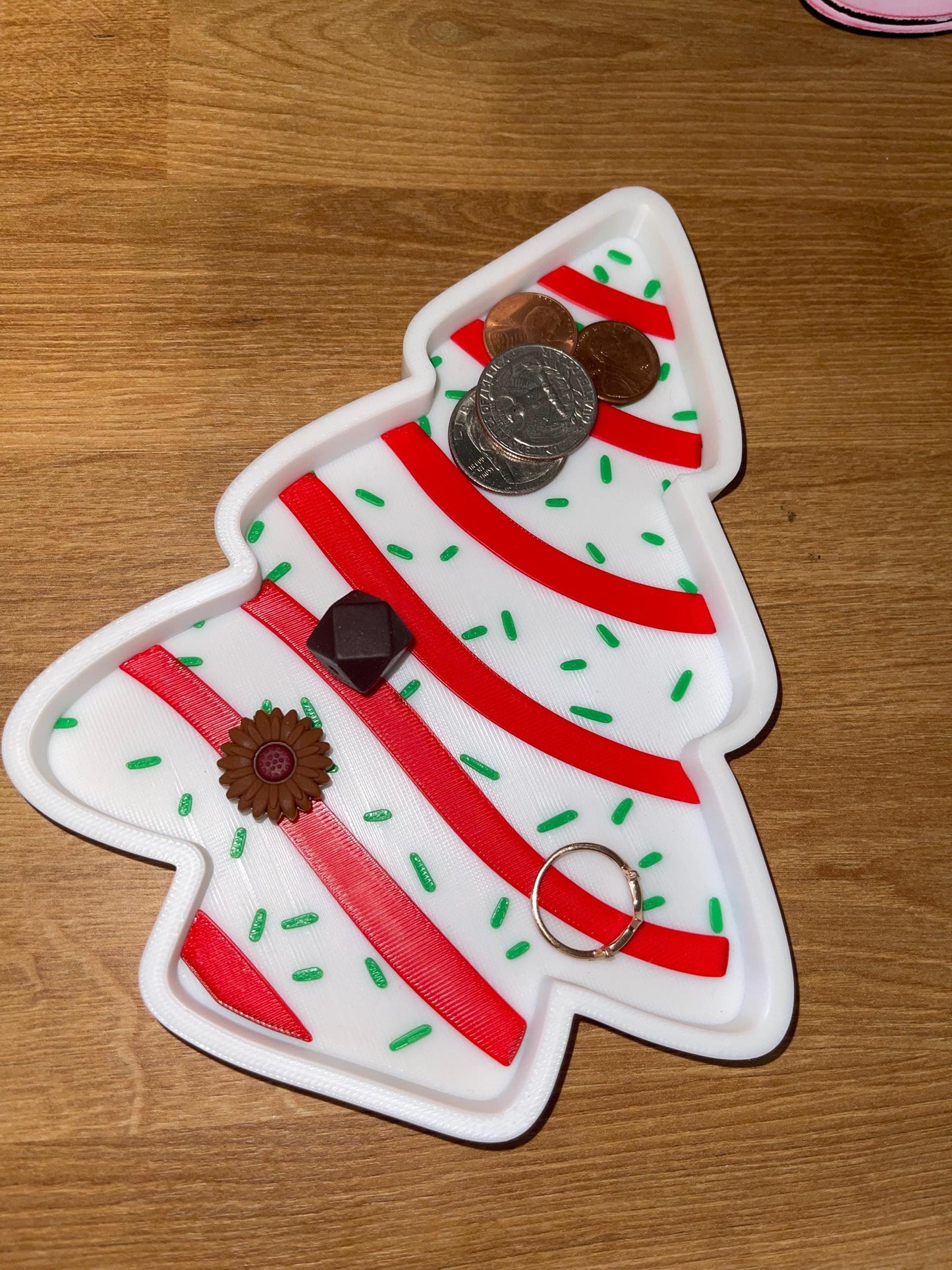 Christmas Tree Cake Trinket Tray - Holiday Candy Cane Stripes & Sprinkles Edition