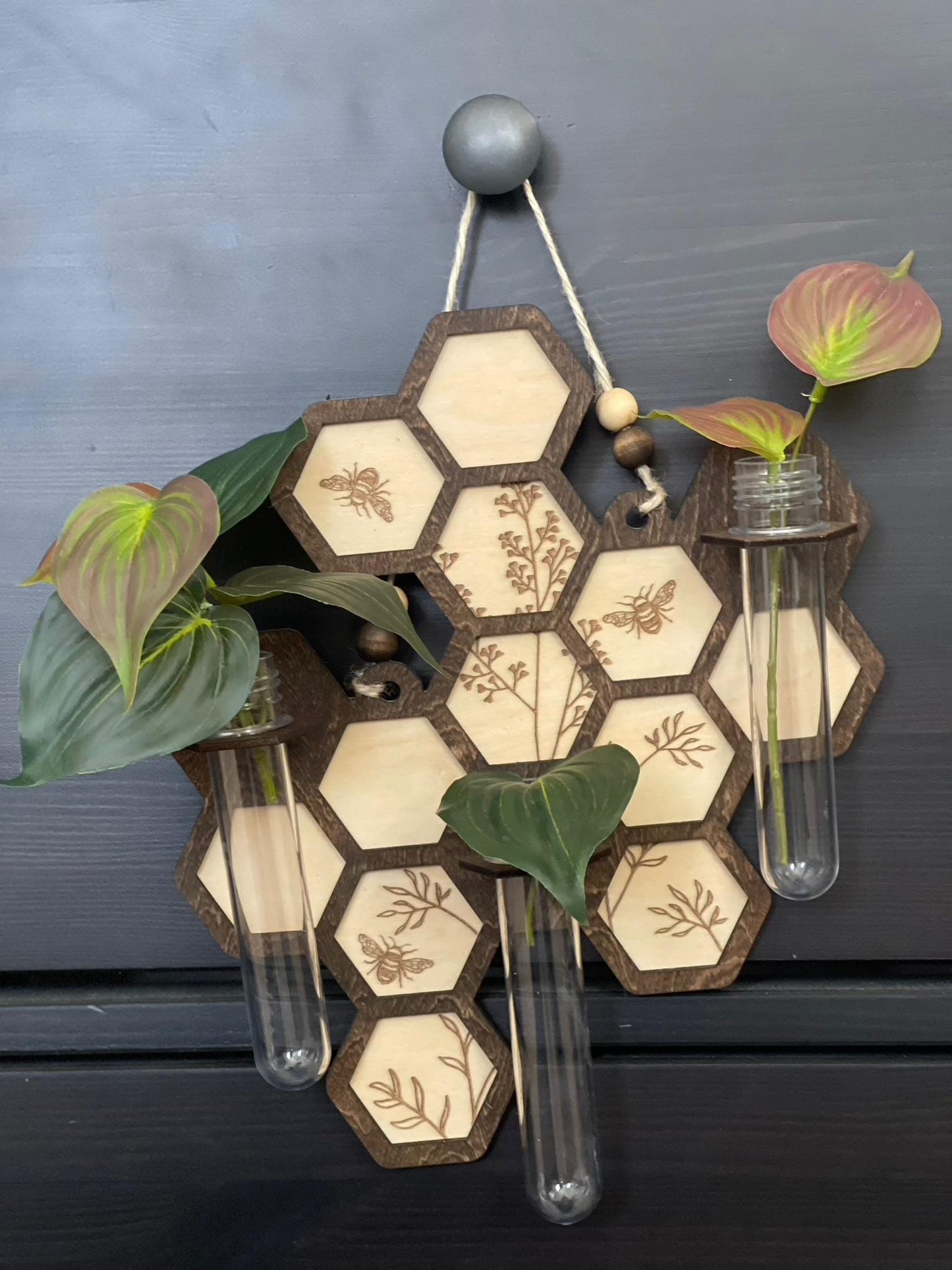 Hanging Propagation Station - Bee & Botanical or Monstera Leaf Wall Decor | Boho Plant Propagation