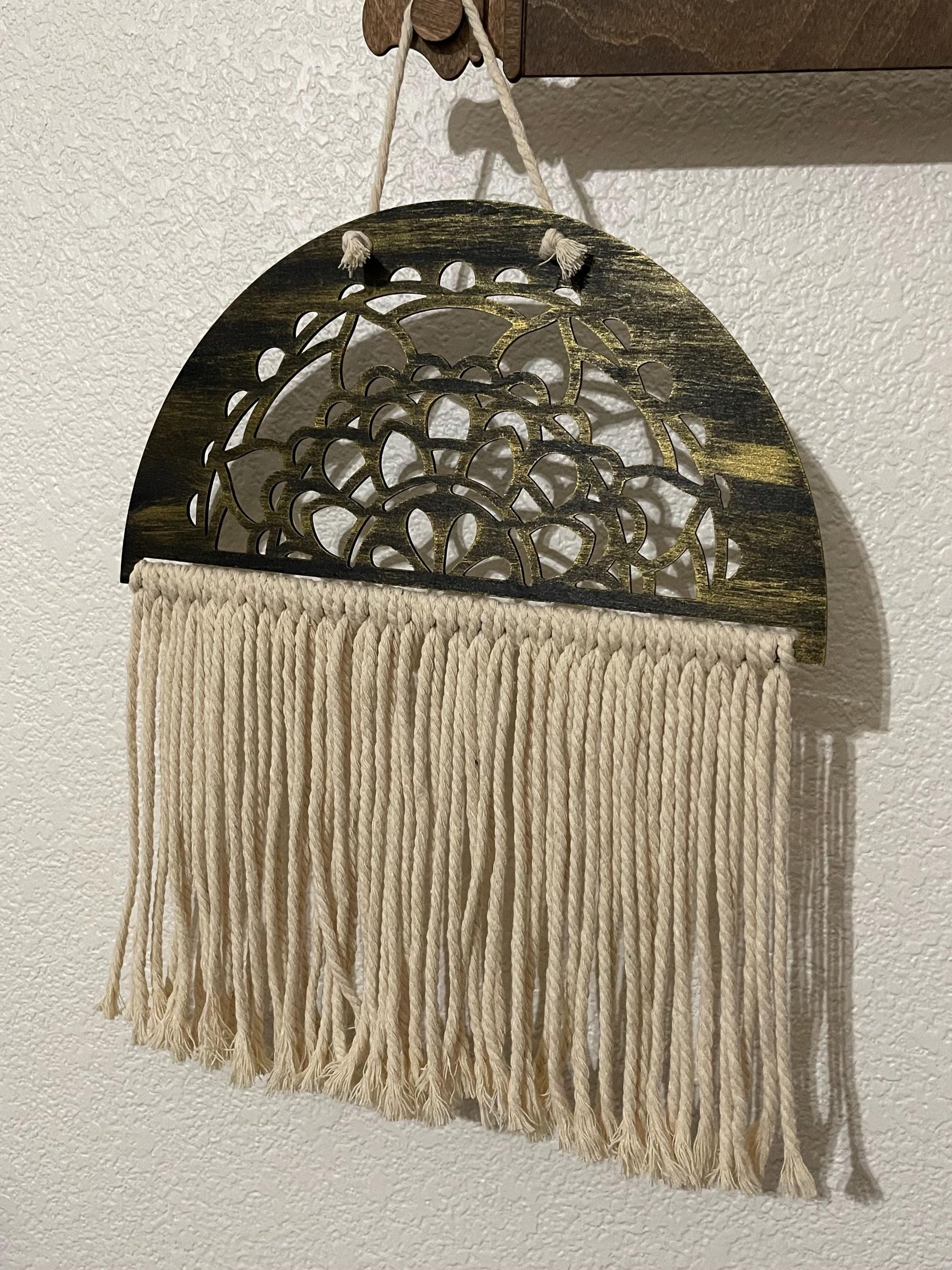 Rustic Boho Wooden Macramé Wall Hanging