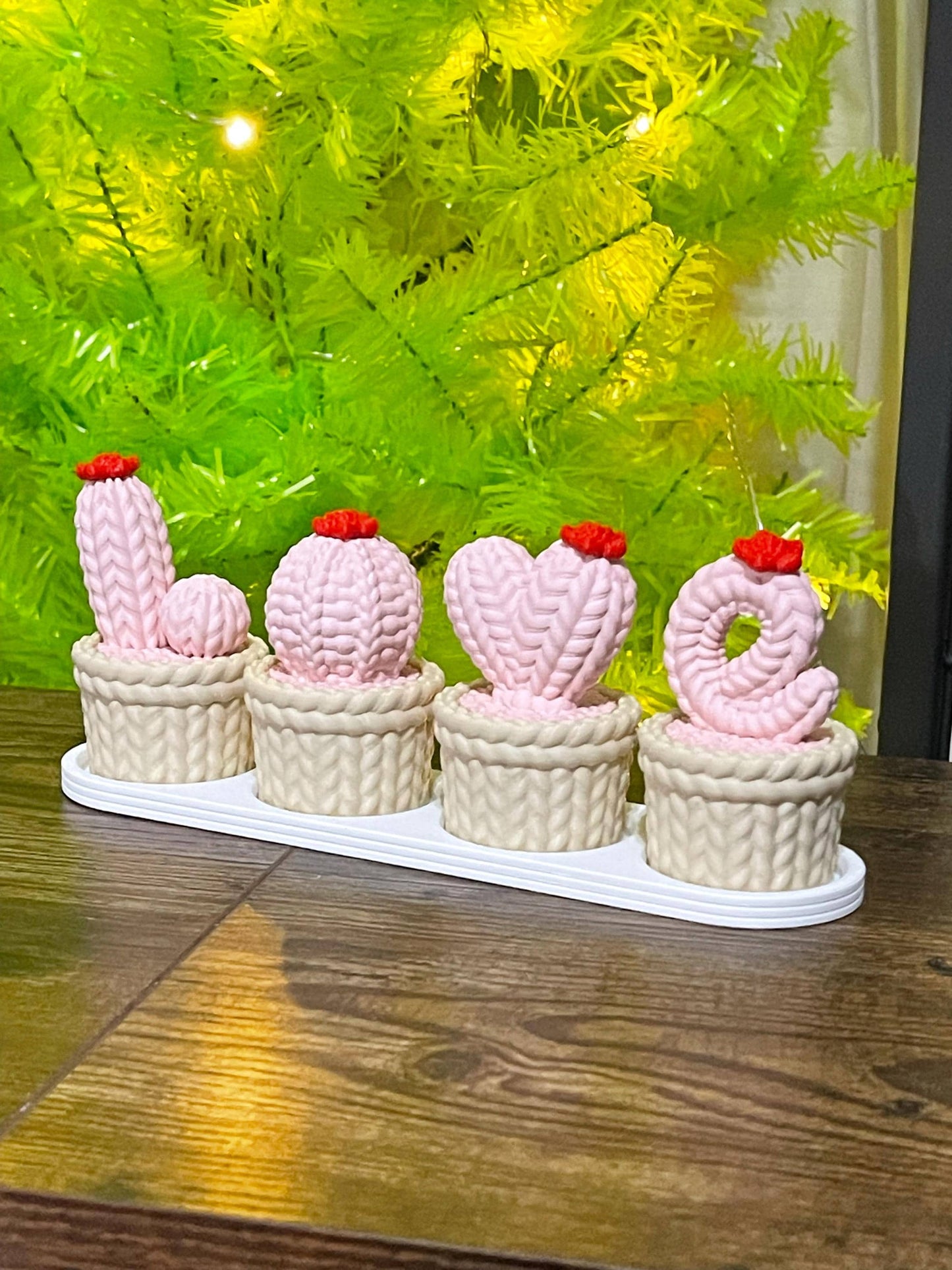 Knitted Look 3D Printed Cactus LOVE Set • Cozy Home Decor • Pink Cactus Shelf Decor