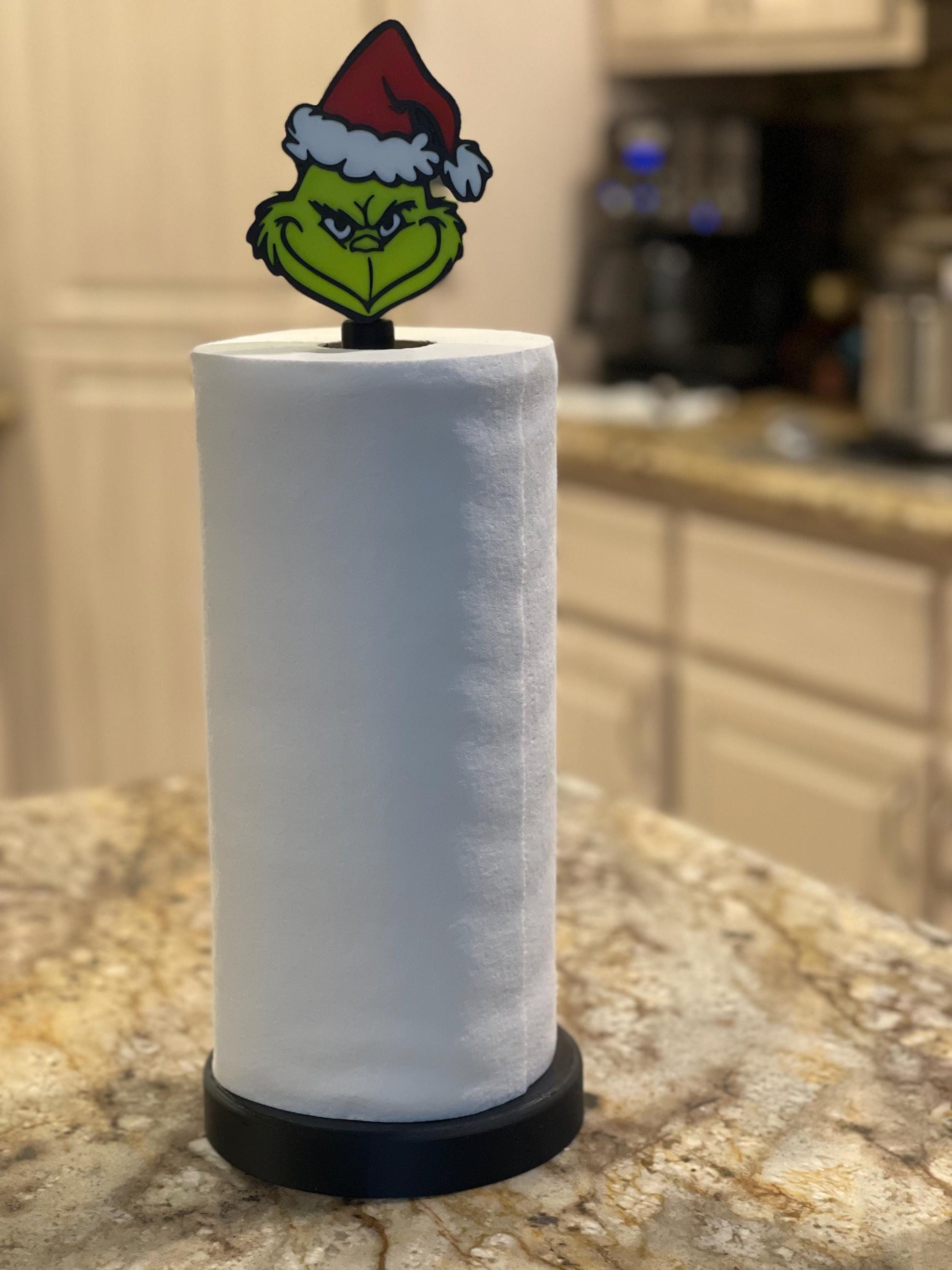 Green Grumpy Face Paper Towel Holder • Christmas Kitchen Decor • Funny Holiday Countertop Stand