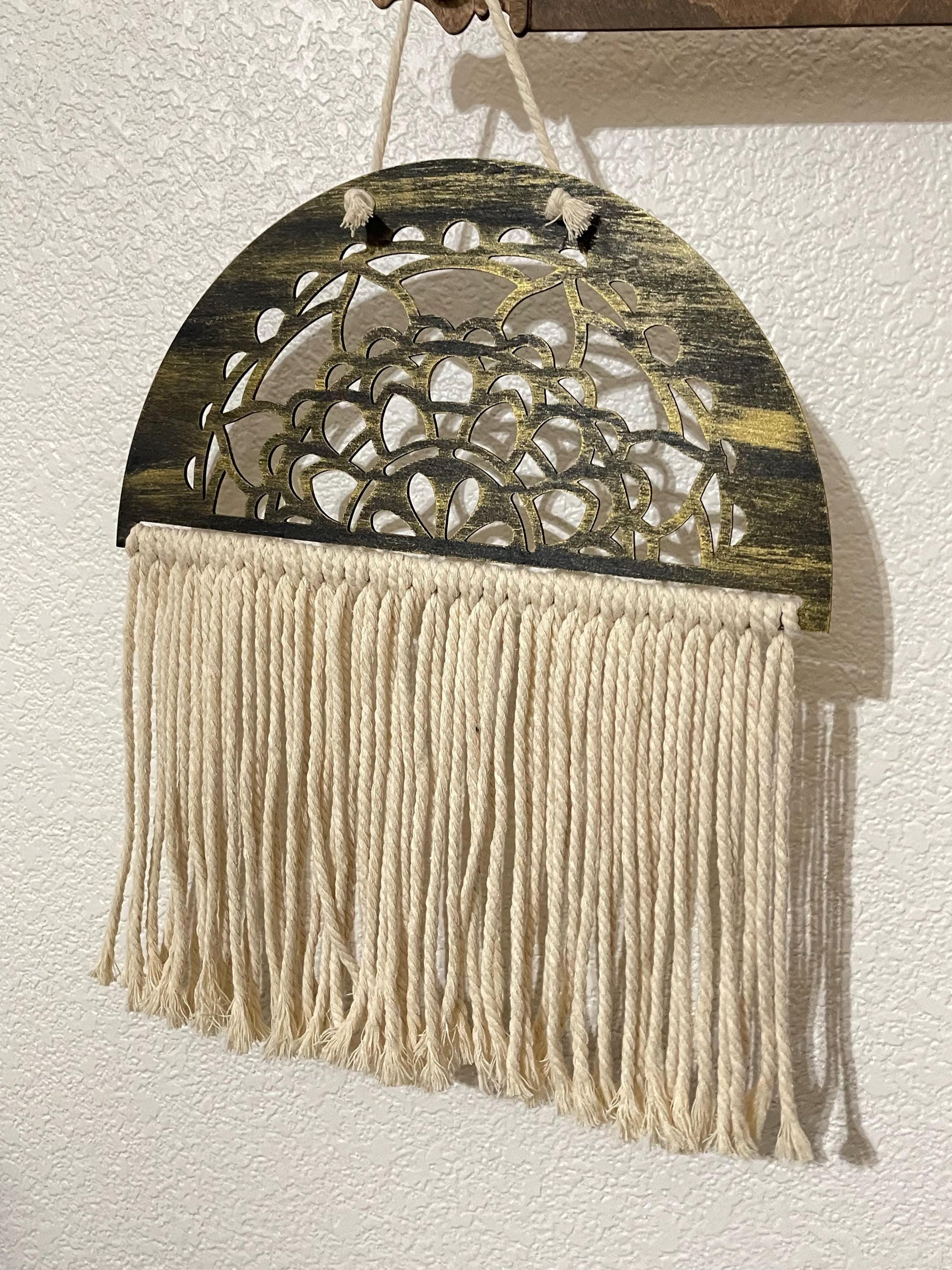 Rustic Boho Wooden Macramé Wall Hanging