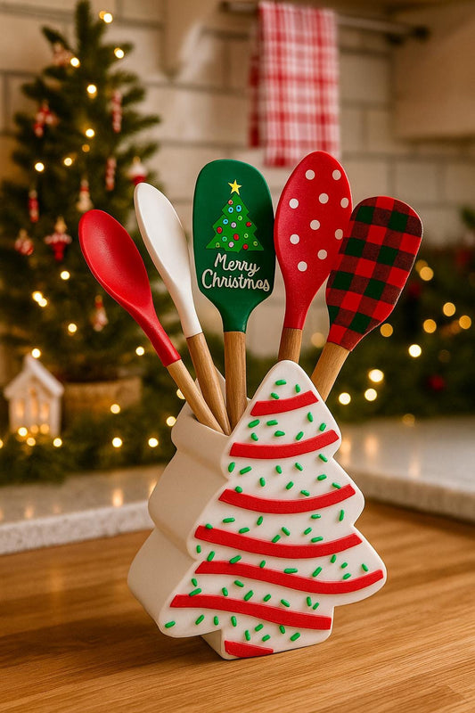 Holiday Tree Snack Cake Utensil Holder • Christmas Kitchen Decor • Cookie Tree Holder • Festive Countertop Organizer