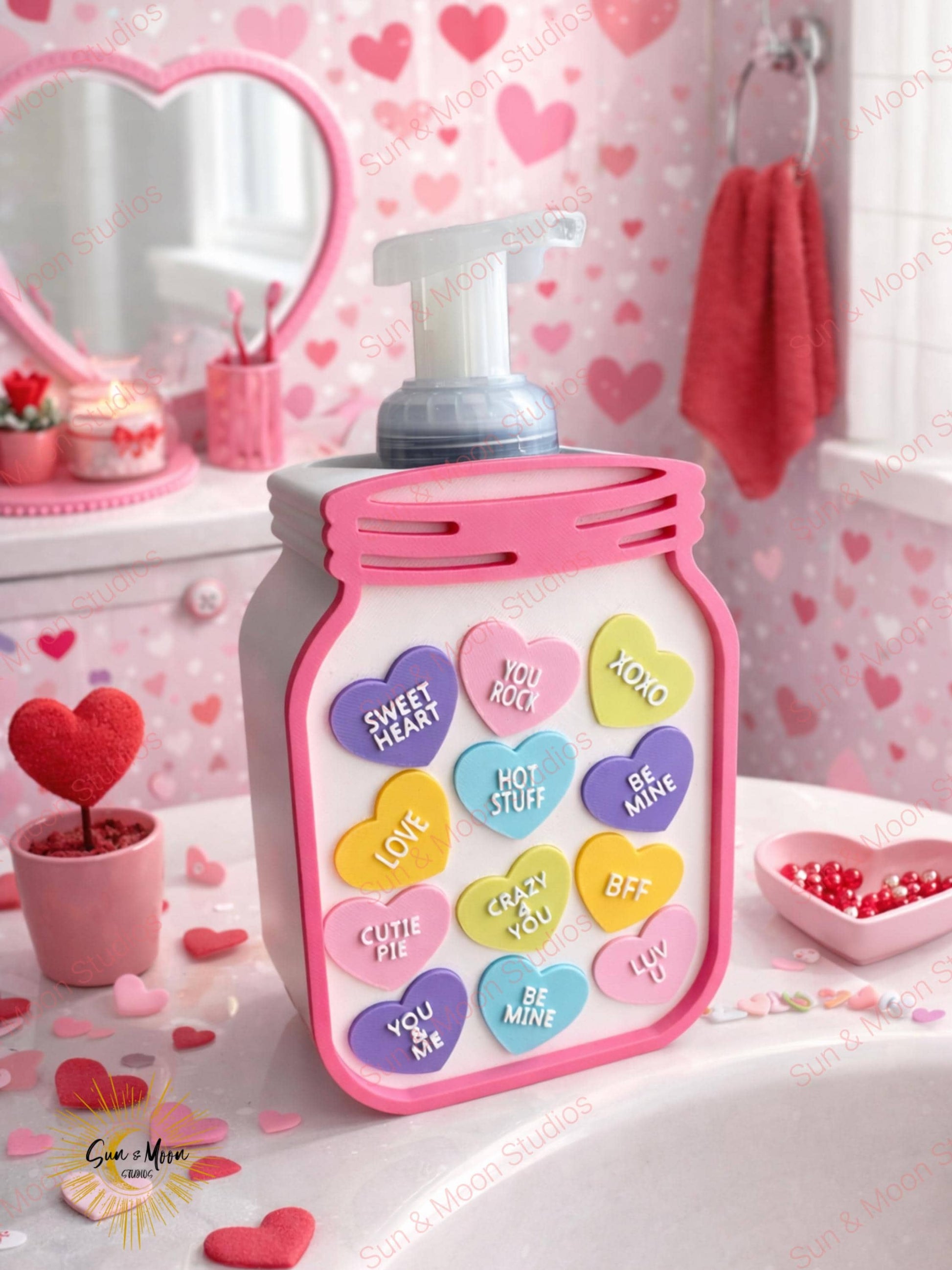 Conversation Heart Canning Jar Soap Holder – Valentine’s Bathroom Decor | Foaming Soap Holder | Bath & Body Works Soap Holder