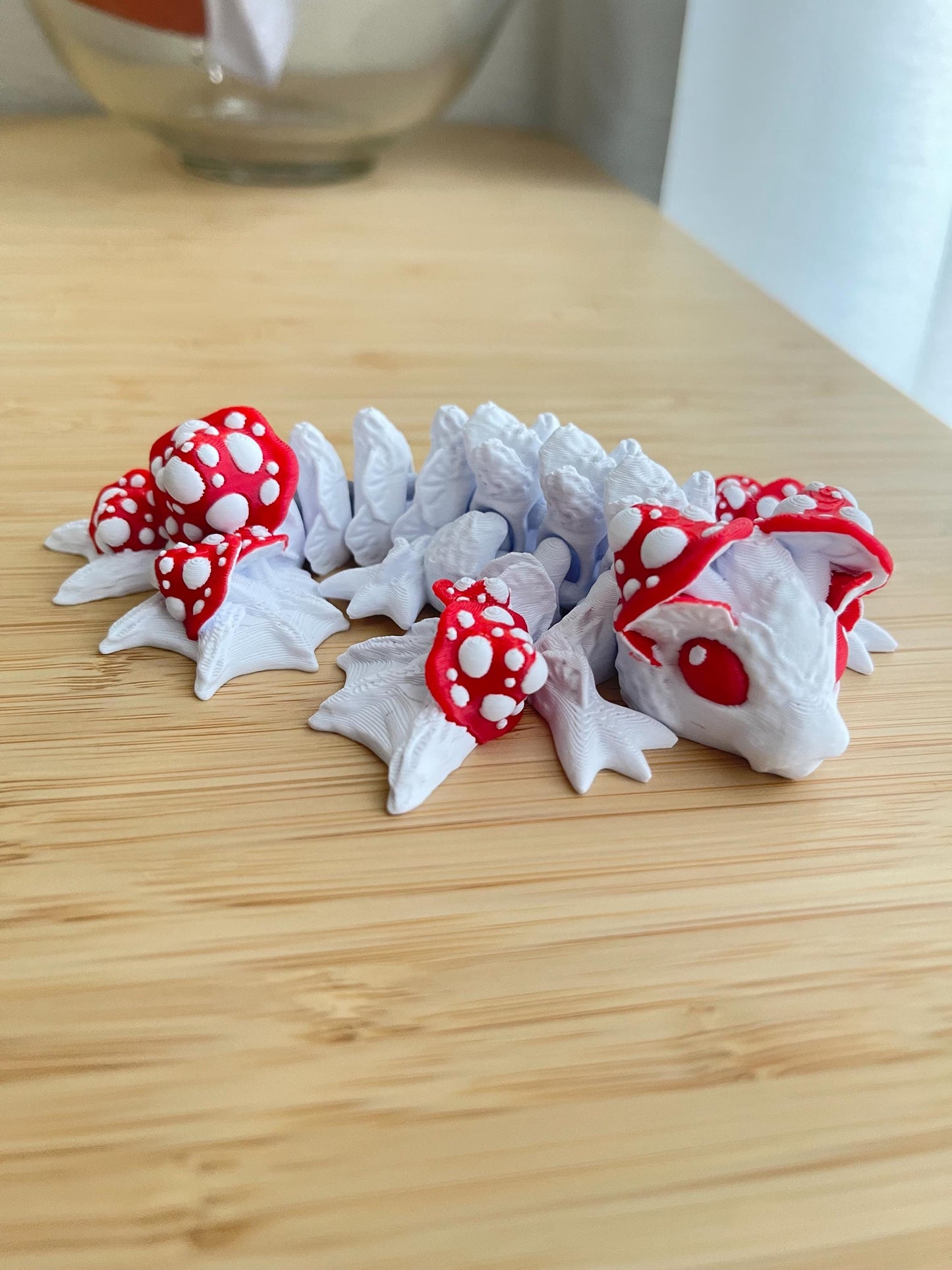 Mushroom Dragon/Wyvern, Articulated Flexi Dragon, 3D Printed Fantasy Dragon, Cute Desk Buddy, Cottagecore Dragon, Sensory Fidget Toy