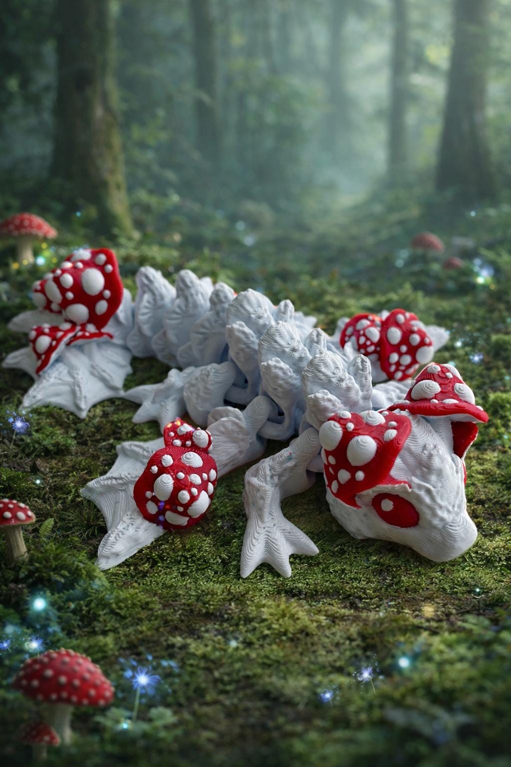 Mushroom Dragon/Wyvern, Articulated Flexi Dragon, 3D Printed Fantasy Dragon, Cute Desk Buddy, Cottagecore Dragon, Sensory Fidget Toy
