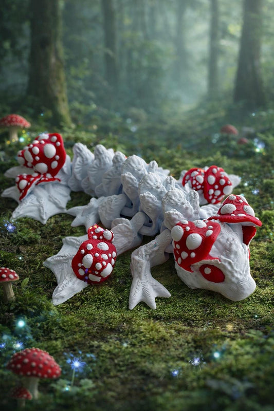 Mushroom Dragon/Wyvern, Articulated Flexi Dragon, 3D Printed Fantasy Dragon, Cute Desk Buddy, Cottagecore Dragon, Sensory Fidget Toy