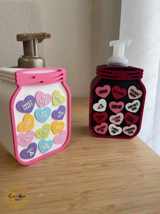 Conversation Heart Canning Jar Soap Holder – Valentine’s Bathroom Decor | Foaming Soap Holder | Bath & Body Works Soap Holder