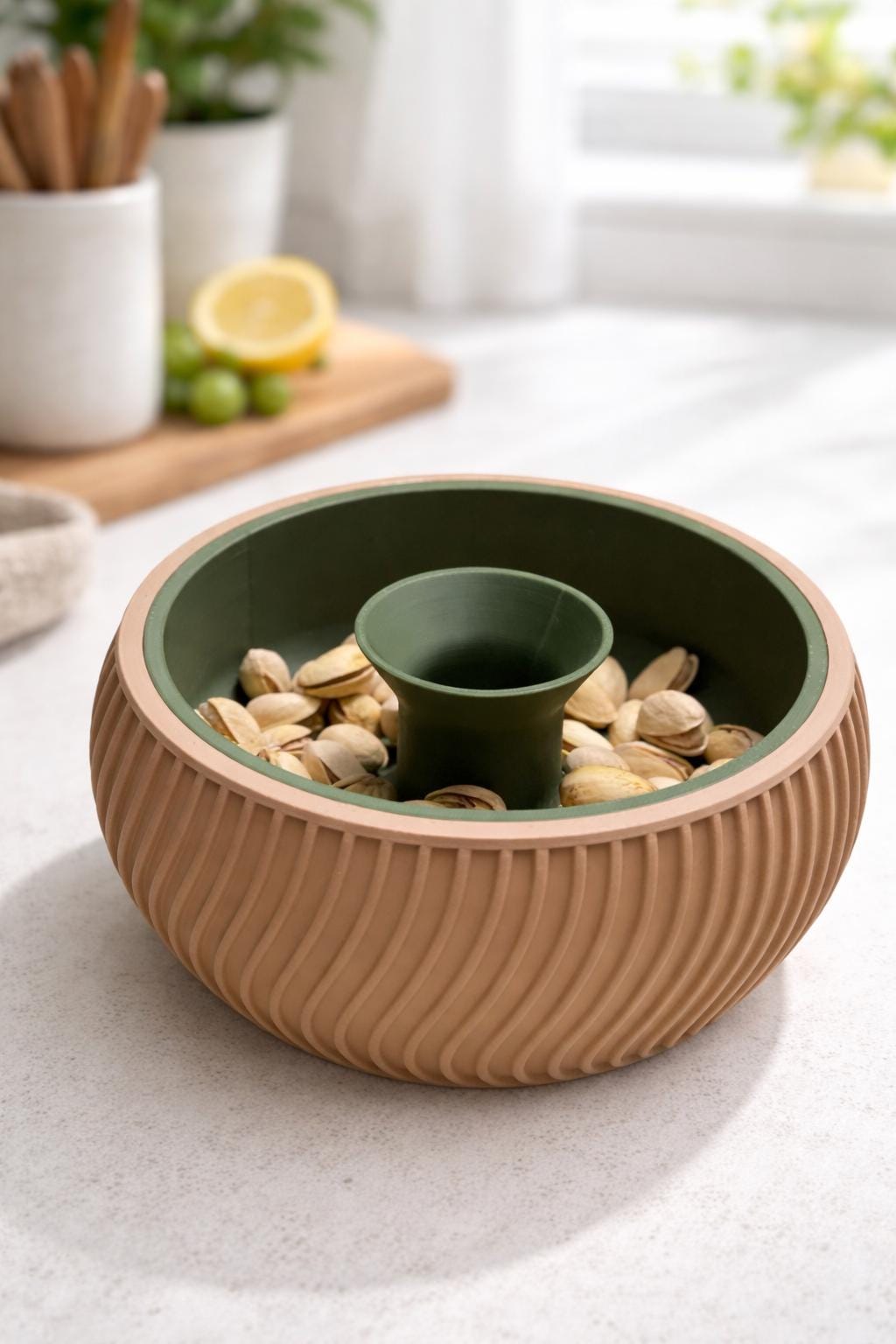 3D Printed Pistachio Bowl with Shell Holder | Modern Snack Container