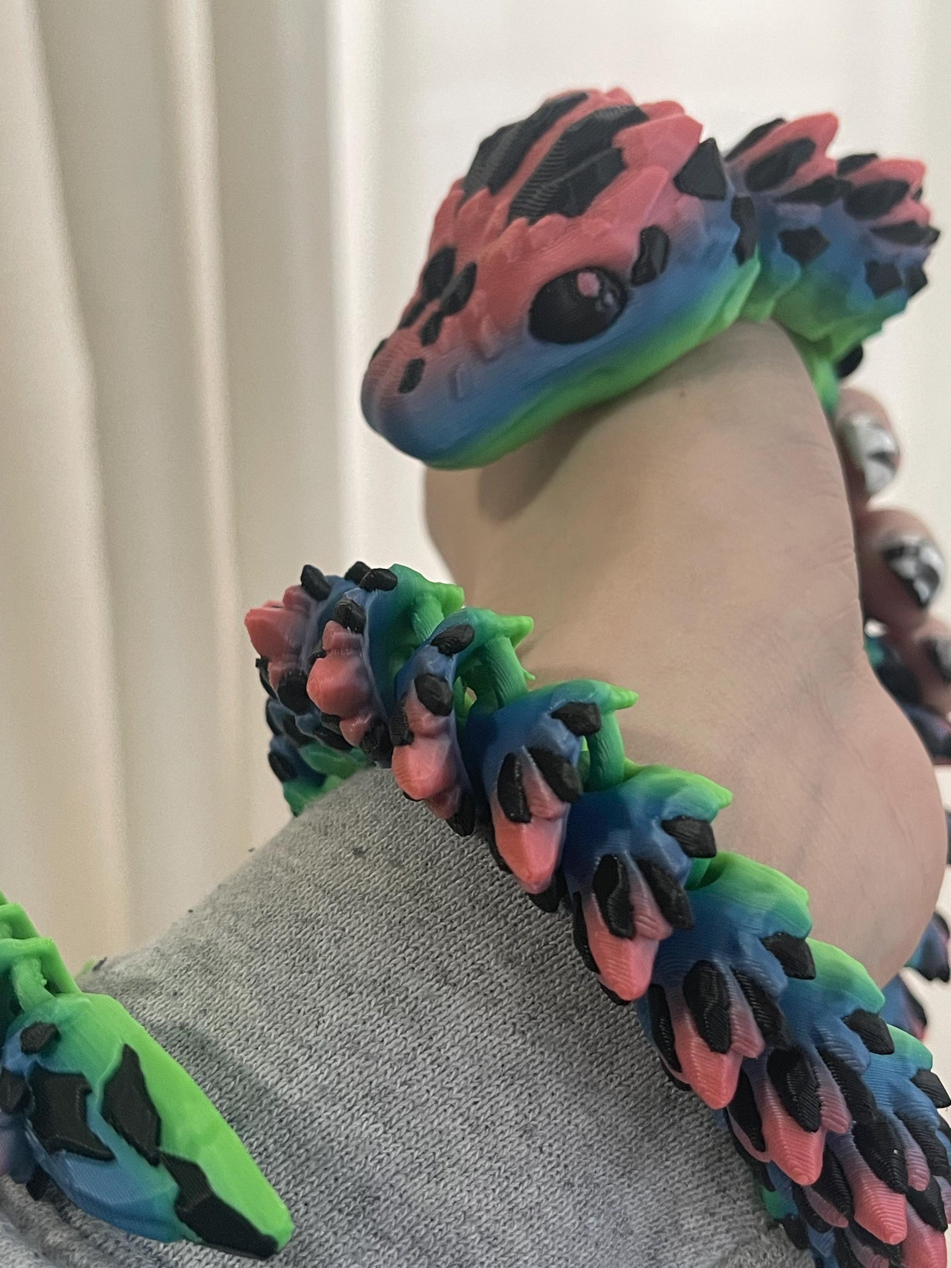 Crystal Articulated Snake - Flexible 3D Printed Snake - Fantasy Crystal Decor - Fidget Snake Toy - Dragon Snake Figure
