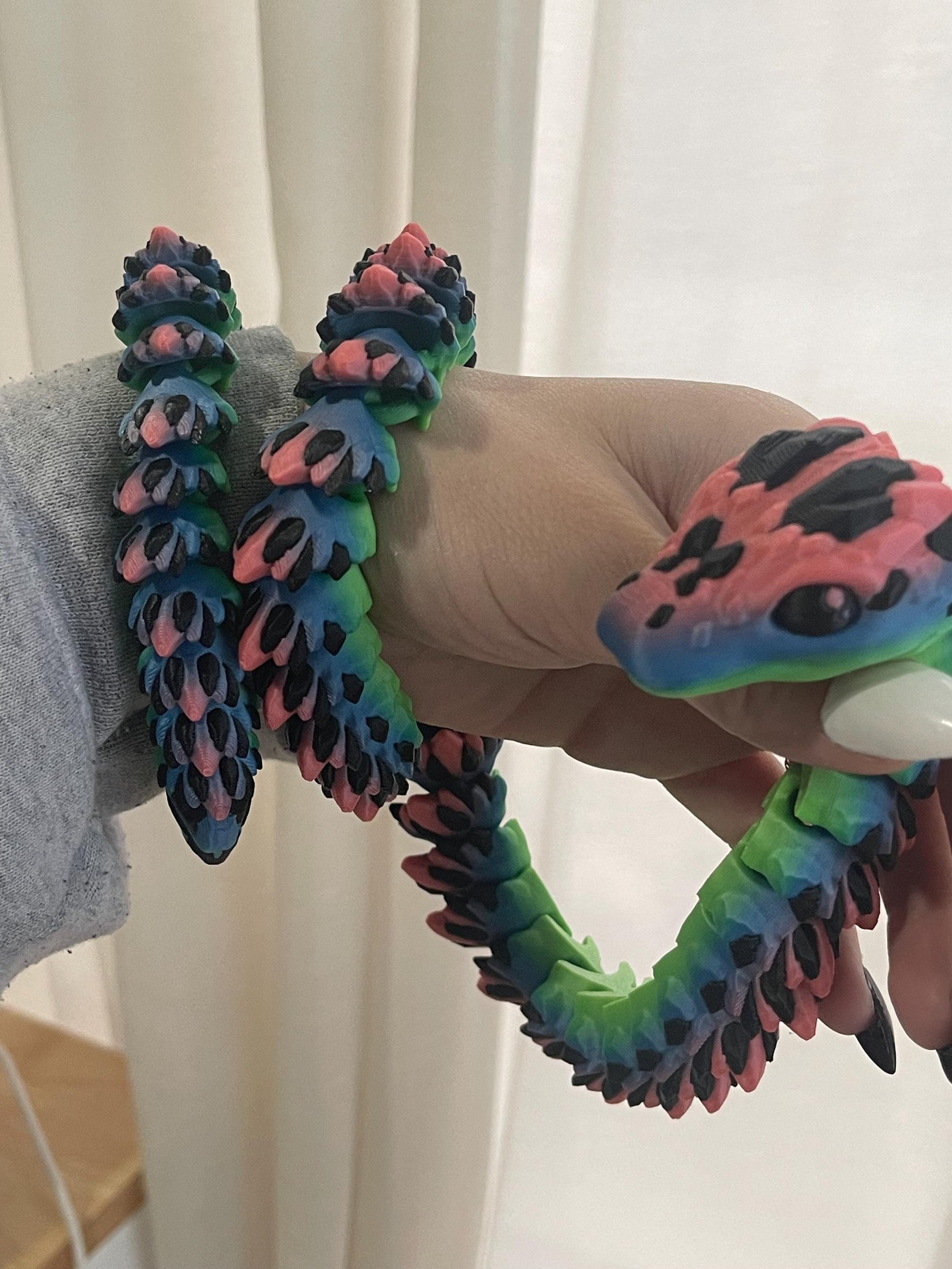 Crystal Articulated Snake - Flexible 3D Printed Snake - Fantasy Crystal Decor - Fidget Snake Toy - Dragon Snake Figure