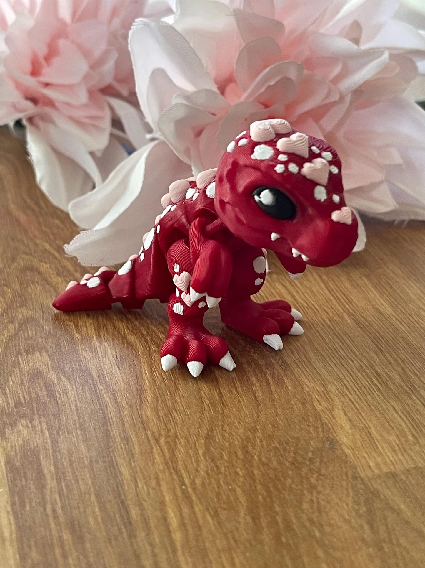 Heart T-Rex Flexi Fidget Toy 3D Printed Articulated Dinosaur Cute Sensory Desk Toy
