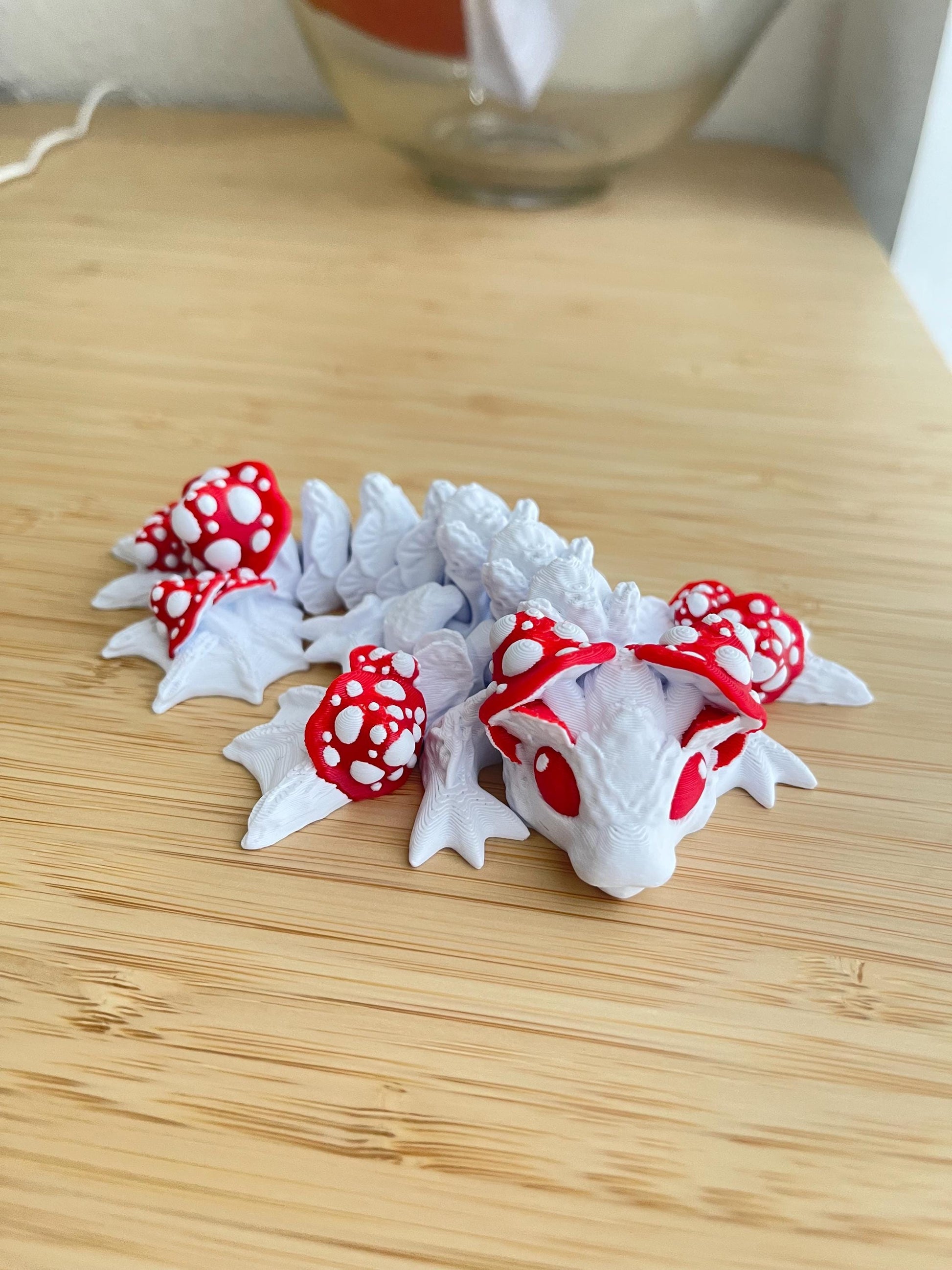 Mushroom Dragon/Wyvern, Articulated Flexi Dragon, 3D Printed Fantasy Dragon, Cute Desk Buddy, Cottagecore Dragon, Sensory Fidget Toy
