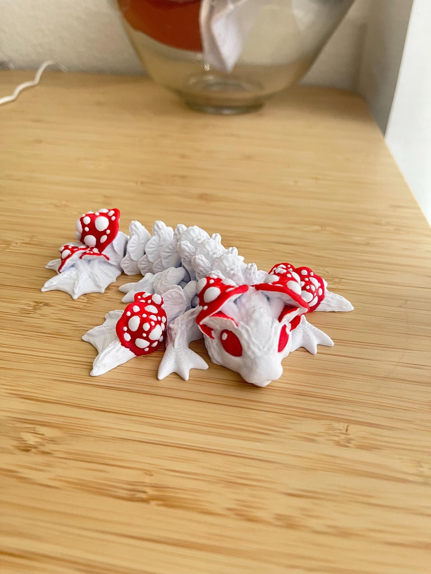 Mushroom Dragon/Wyvern, Articulated Flexi Dragon, 3D Printed Fantasy Dragon, Cute Desk Buddy, Cottagecore Dragon, Sensory Fidget Toy