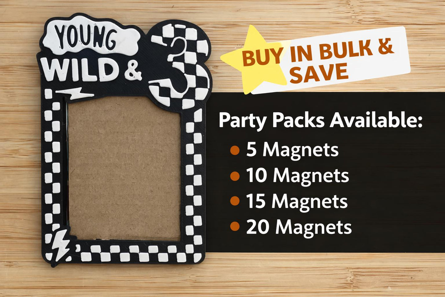 Young Wild & Three Birthday Party Favor Magnet - Kids Birthday Gift - Party Favor for Guests - Toddler Birthday Decor