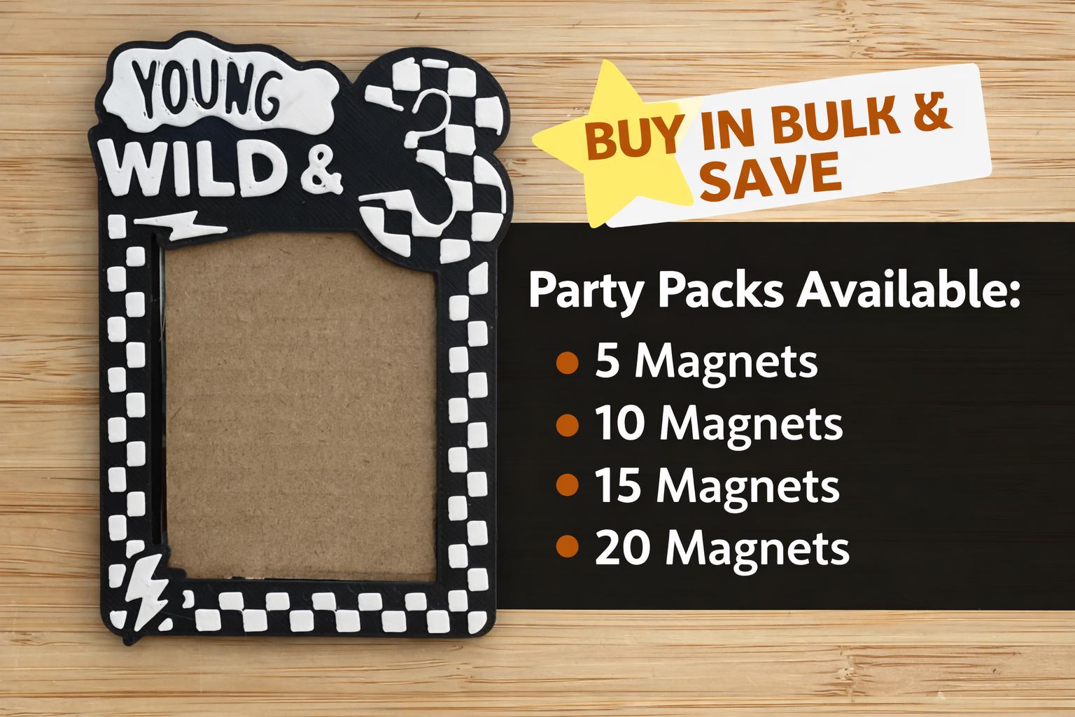 Young Wild & Three Birthday Party Favor Magnet - Kids Birthday Gift - Party Favor for Guests - Toddler Birthday Decor