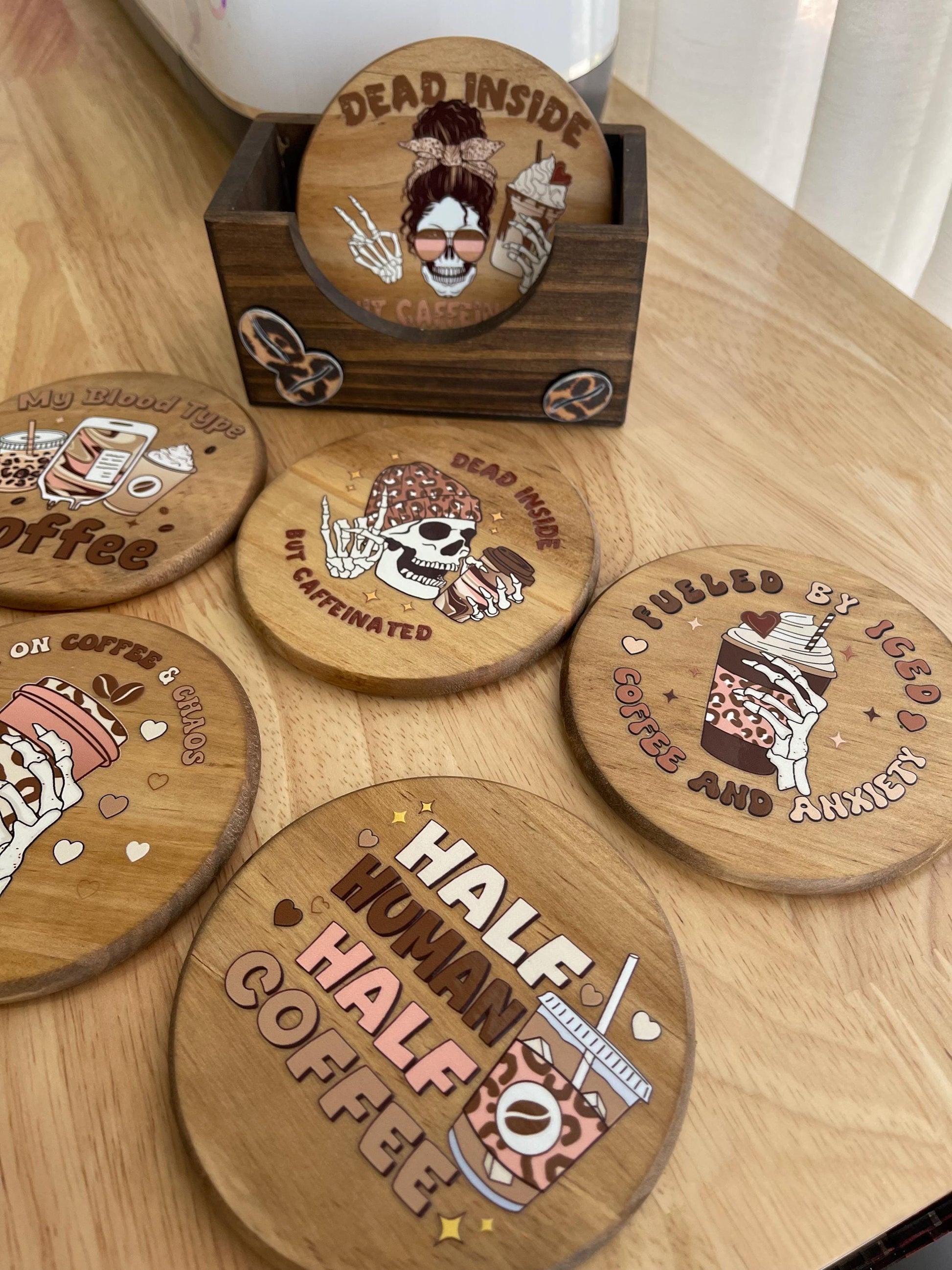 Funny Coffee or Plant Coasters - Skeleton Coffee Coasters - Plant Lover Coasters