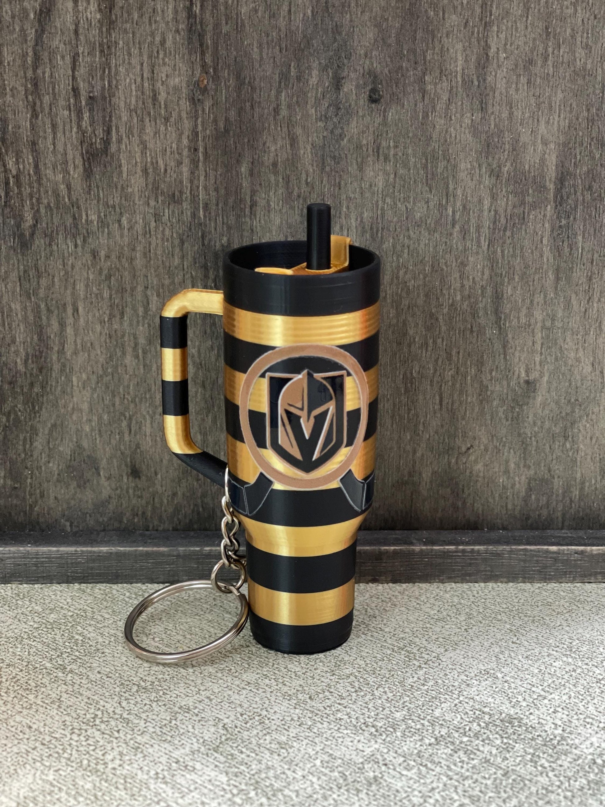 Vegas Golen Knights - VGK- Mini Stanley inspired Tumbler Keychain- realistic deep lid with band to hold chapstick and more