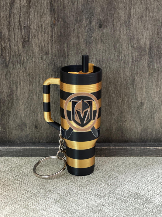 Vegas Golen Knights - VGK- Mini Stanley inspired Tumbler Keychain- realistic deep lid with band to hold chapstick and more