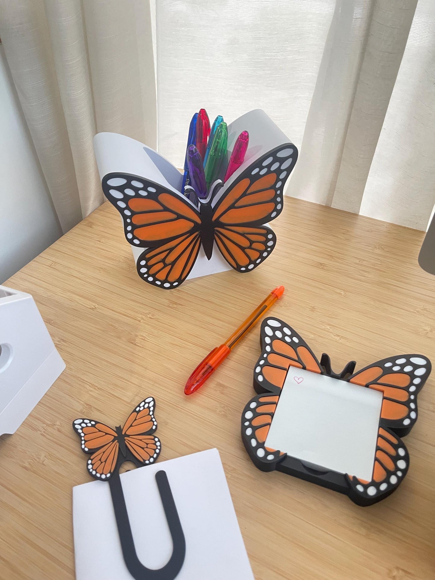 Butterfly Desk Accessories Set | Monarch Butterfly Desk Decor | Pen Holder | Sticky Note Holder | Jumbo Paper Clip | Office Decor