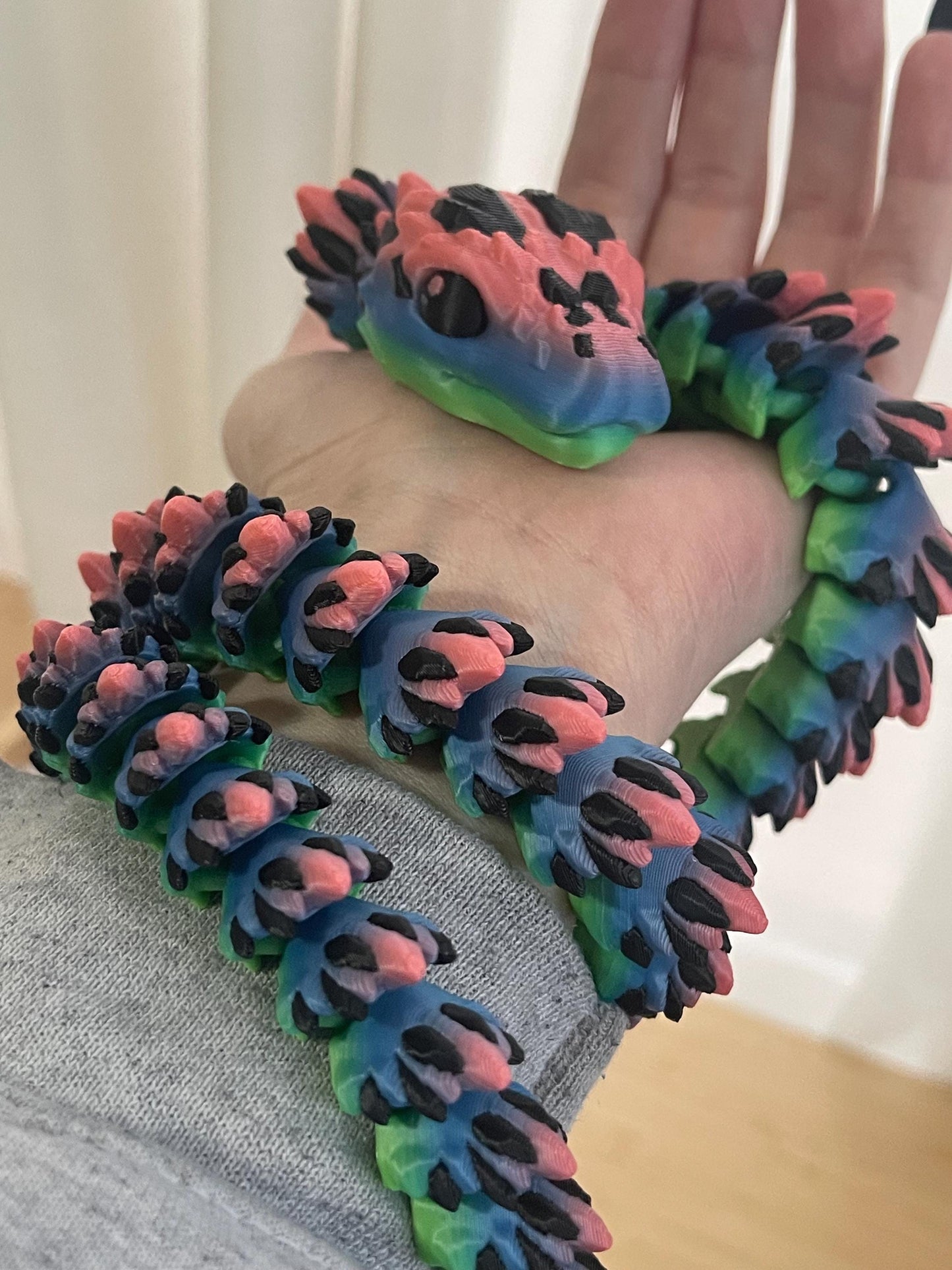 Crystal Articulated Snake - Flexible 3D Printed Snake - Fantasy Crystal Decor - Fidget Snake Toy - Dragon Snake Figure