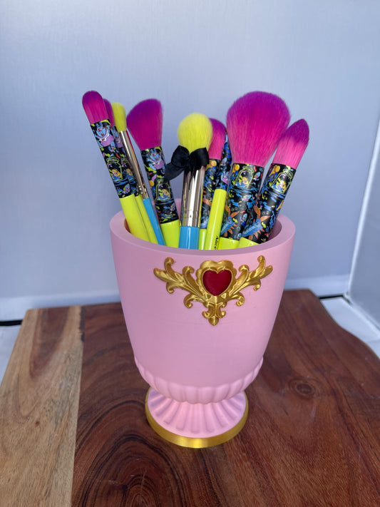 Pink Victorian Makeup Brush Holder | Pen & Desk Accessory Holder | Ornate Vanity Organizer | Elegant Vanity Decor