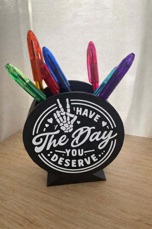Have the Day You Deserve Desk Accessories | Pen Holder, Post-It Note Holder, Straw Topper, Jumbo Paper Clip | Funny Office Gift