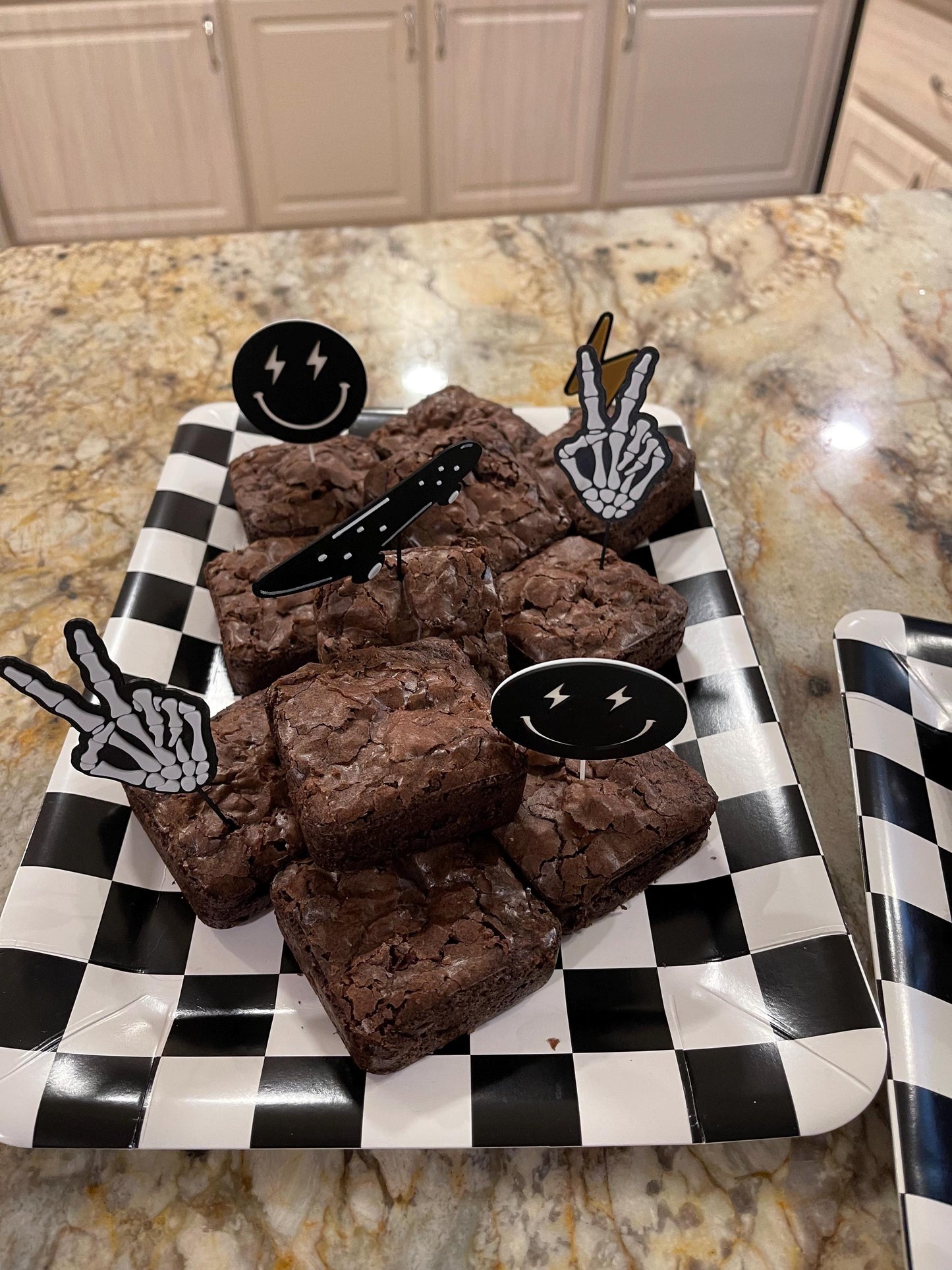 3D Printed Cupcake Toppers, Skeleton, Lightning Bolt, Skateboard, Smiley Face (Set of 12)
