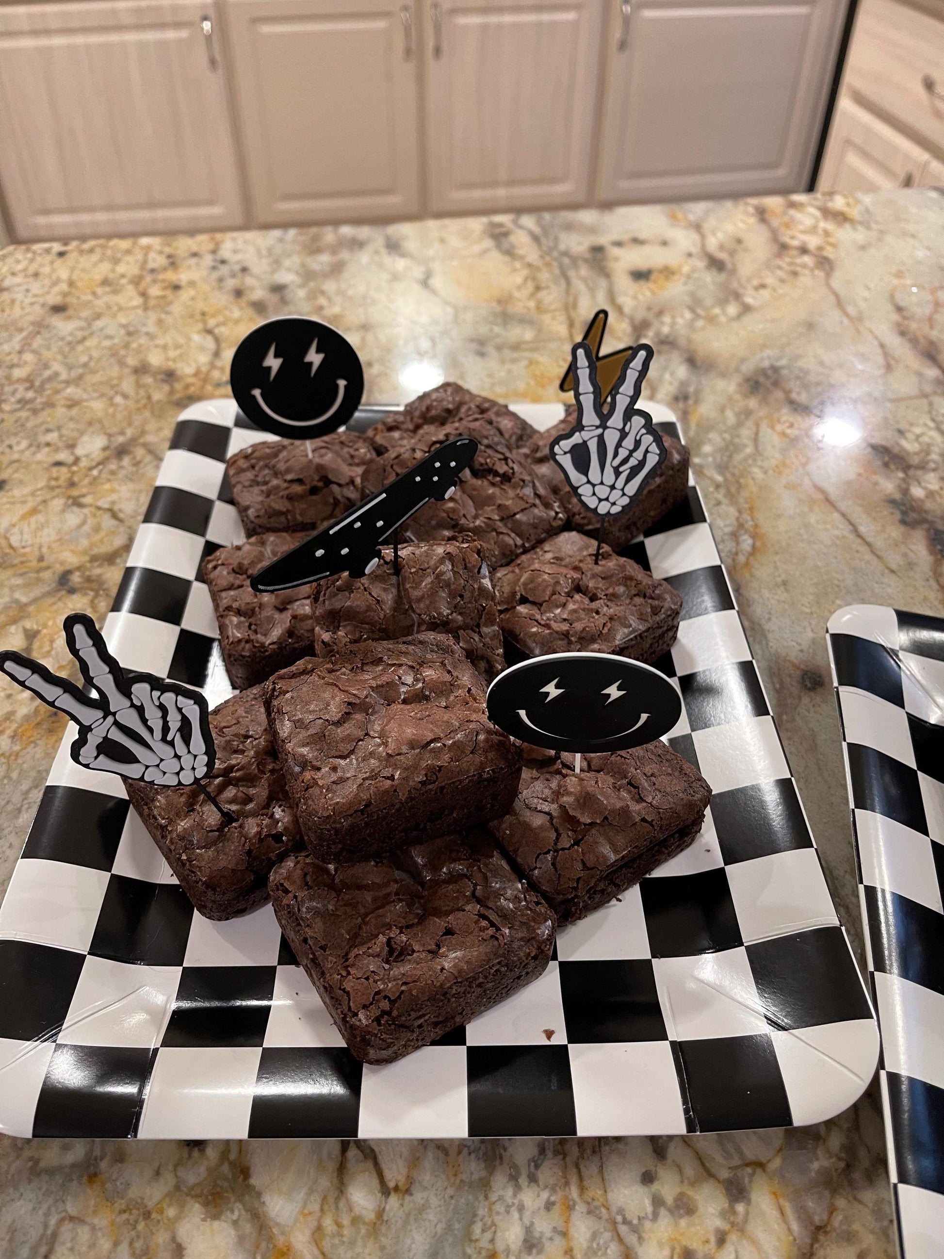 3D Printed Cupcake Toppers, Skeleton, Lightning Bolt, Skateboard, Smiley Face (Set of 12)