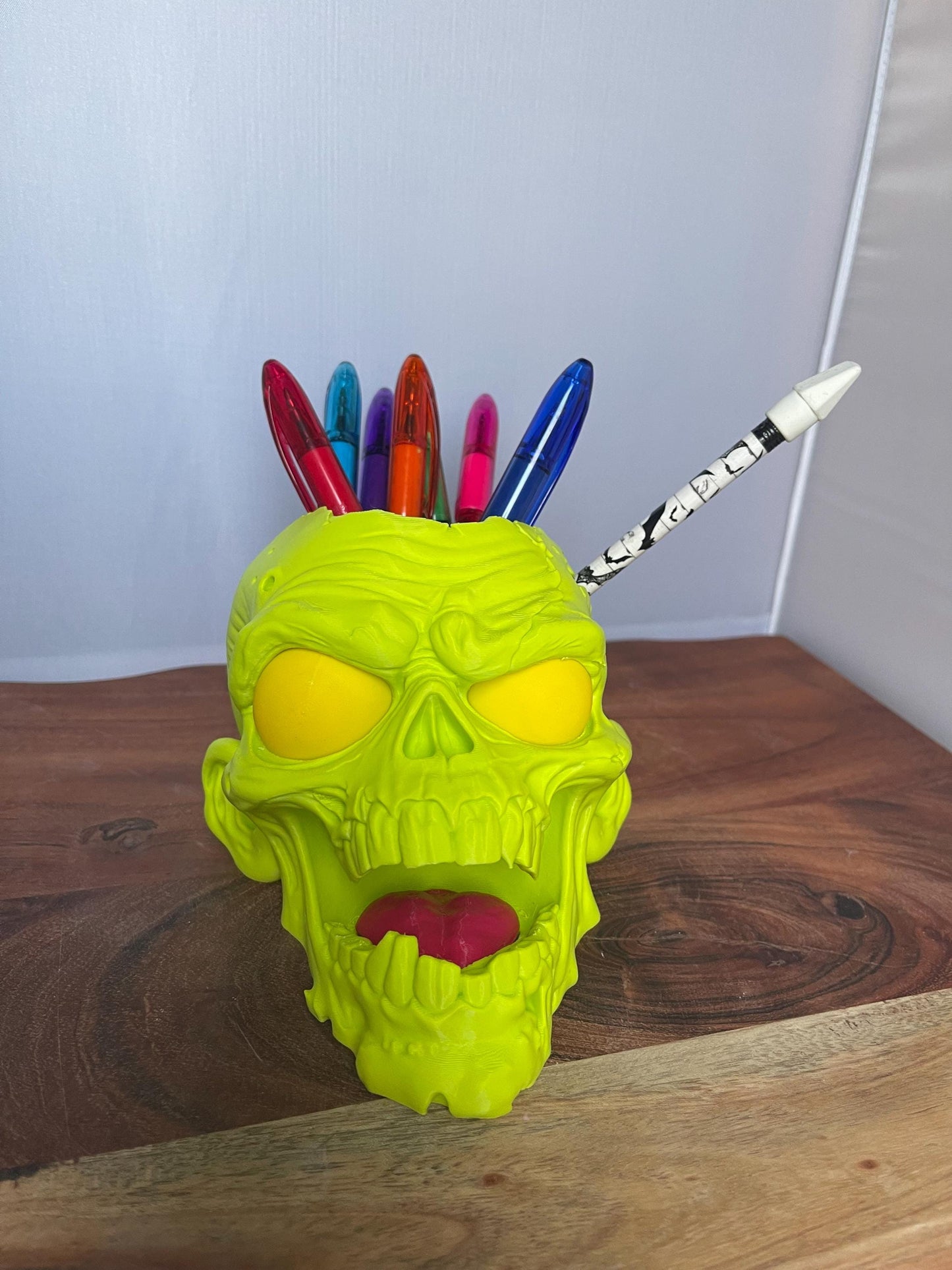 Skull Pen Holder - 3D Printed Desk Organizer - Gothic Desk Decor - Skull Pencil Holder - Unique Office Accessory