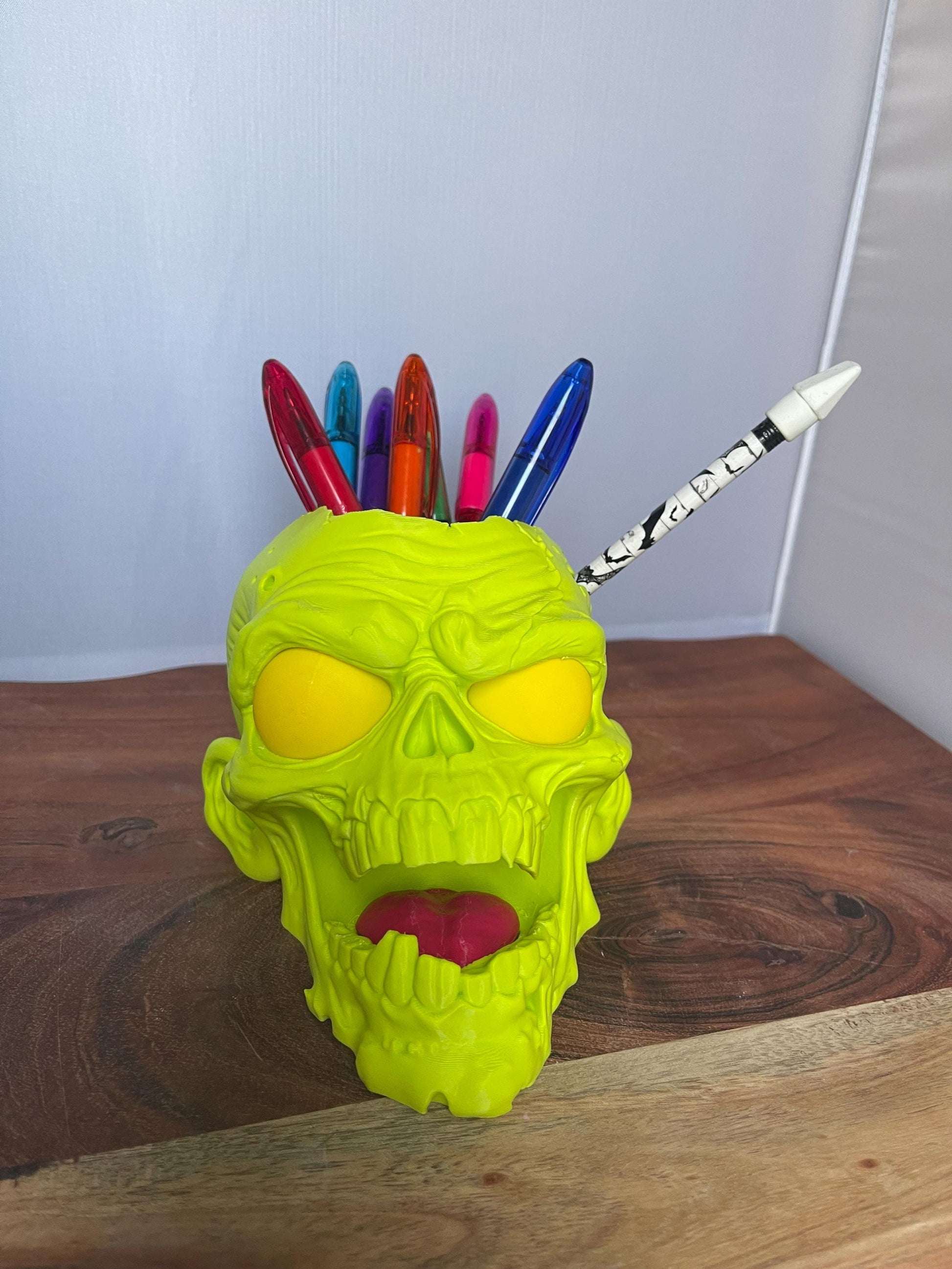 Skull Pen Holder - 3D Printed Desk Organizer - Gothic Desk Decor - Skull Pencil Holder - Unique Office Accessory