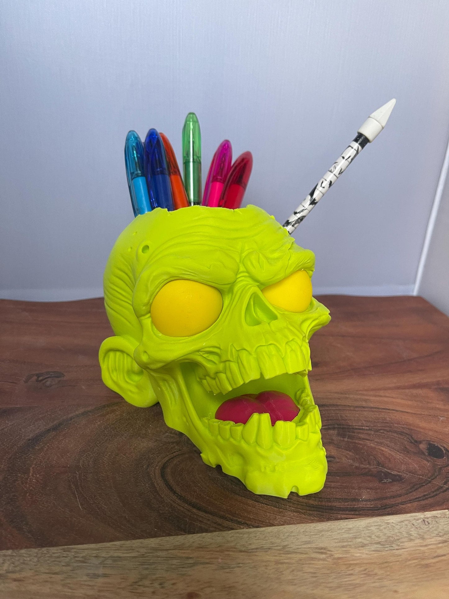 Skull Pen Holder - 3D Printed Desk Organizer - Gothic Desk Decor - Skull Pencil Holder - Unique Office Accessory