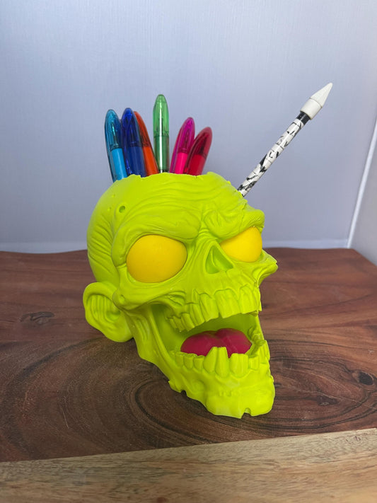 Skull Pen Holder - 3D Printed Desk Organizer - Gothic Desk Decor - Skull Pencil Holder - Unique Office Accessory