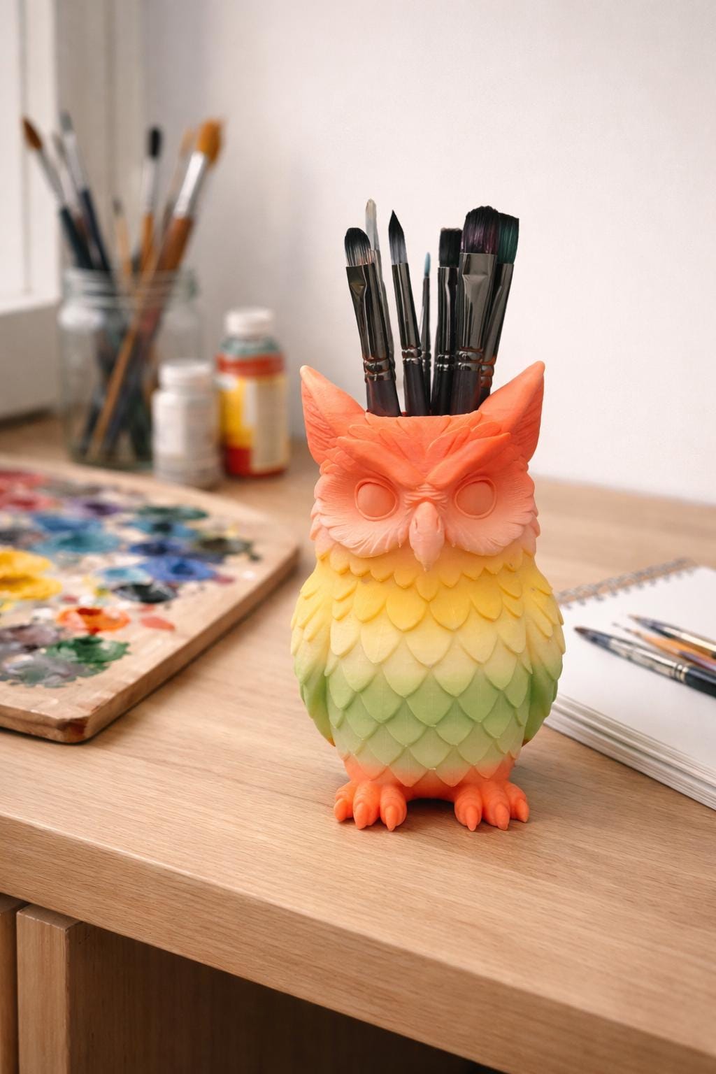 Owl Paint Brush Holder | Artist Desk Decor | Pen & Pencil Holder | Owl Makeup Brush Holder | Cosmetic Brush Organizer